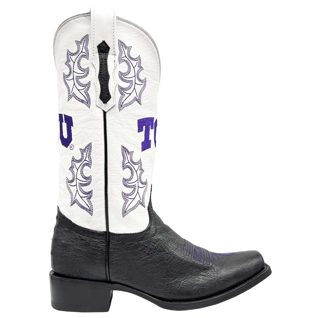 Men's Texas Christian University Genuine Smooth Ostrich Black JW Toe Cowboy Boots by Vaccari University