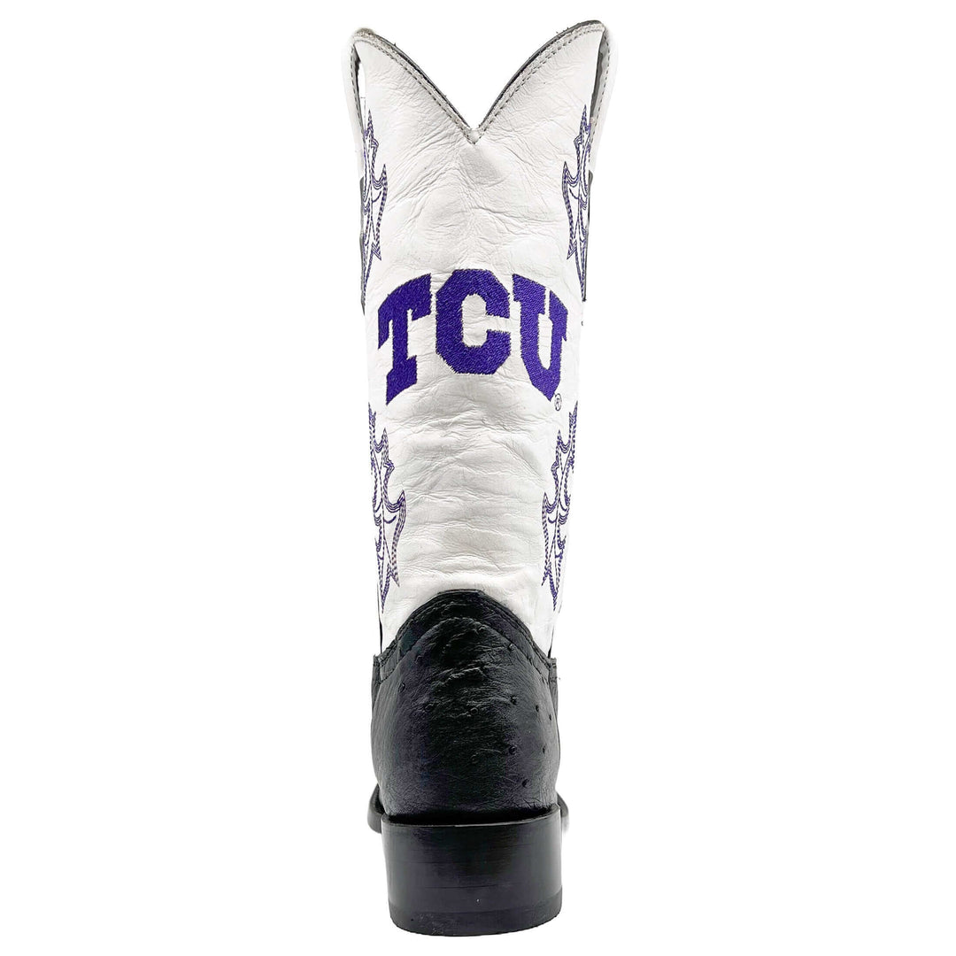 Men's Texas Christian University Genuine Smooth Ostrich Black JW Toe Cowboy Boots by Vaccari University