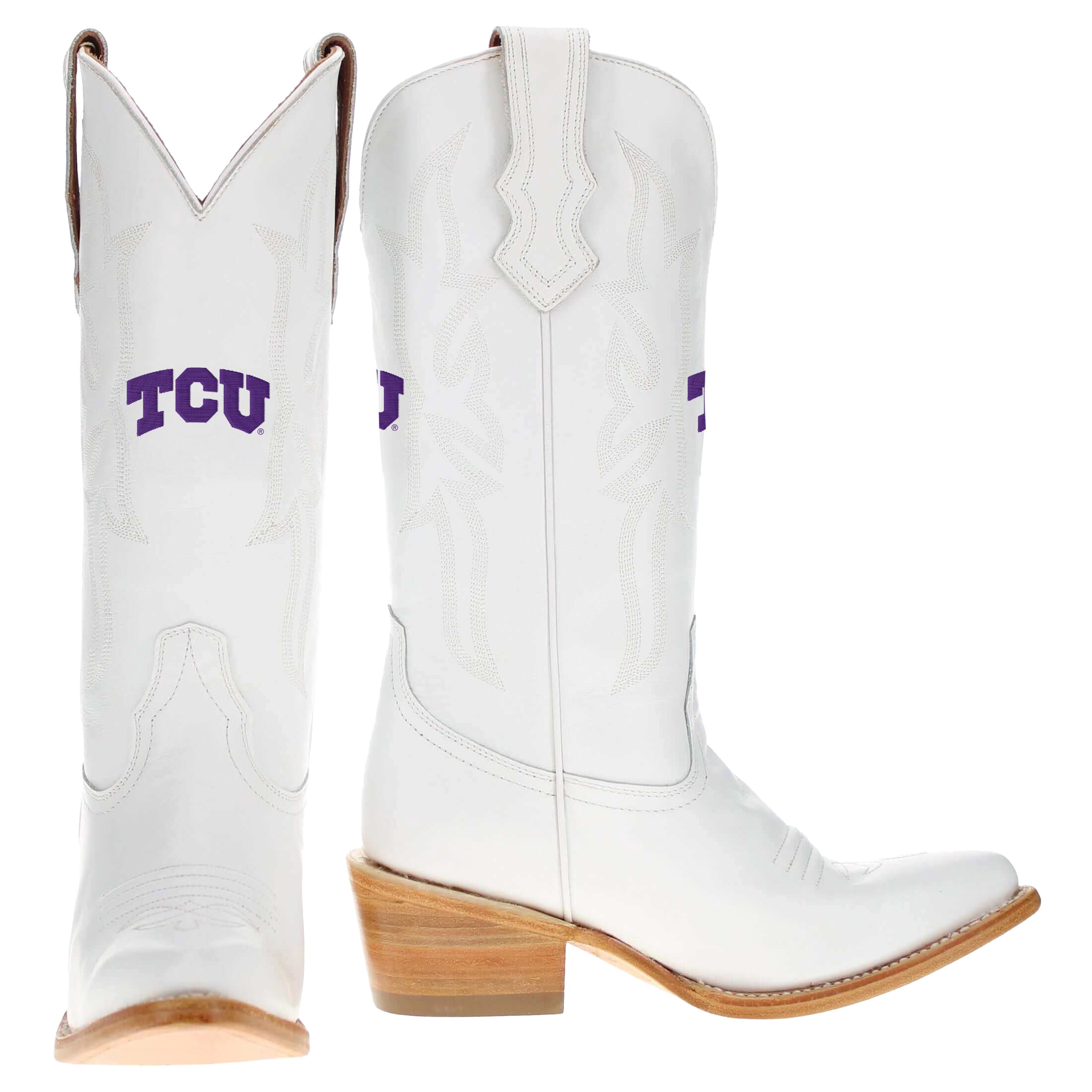 Women's Texas Christan University White Cowgirl Boots Leighton by Vaccari University