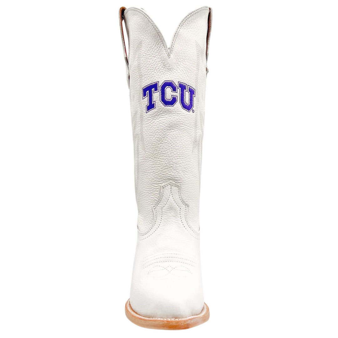 Women's Texas Christian University Horned Frogs All White Pointed Toe Cowgirl Boots Leighton by Vaccari