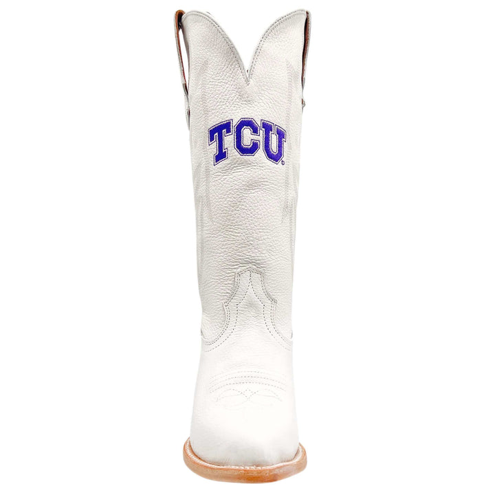 Women's Texas Christian University Horned Frogs All White Pointed Toe Cowgirl Boots Leighton by Vaccari