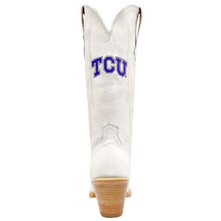 Women's Texas Christian University Horned Frogs All White Pointed Toe Cowgirl Boots Leighton by Vaccari