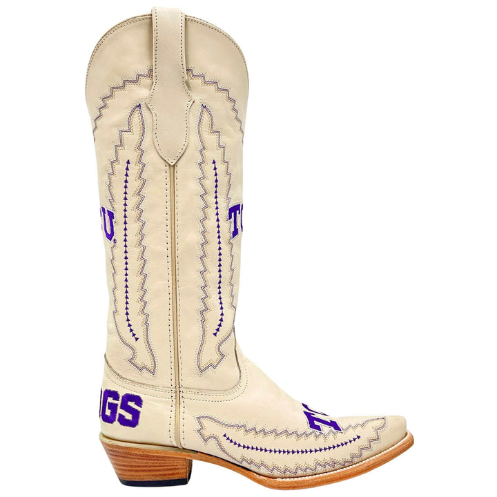Women's Texas Christian University Horned Frogs Bone Snip Toe Cowgirl Boots Naomi by Vaccari