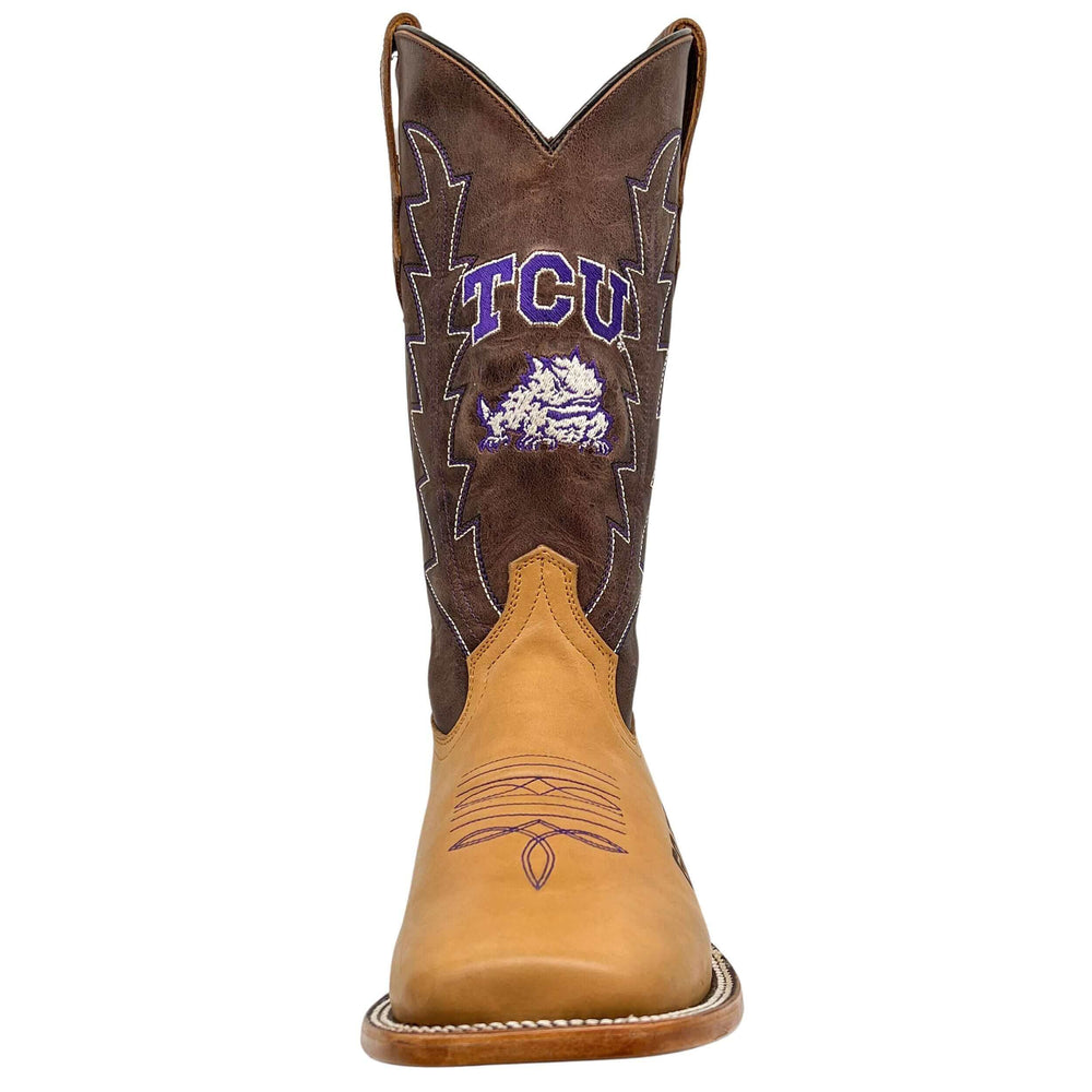 Men's Texas Christian University Horned Frogs Tan/Mocha Broad Square Cowboy Boots Weston by Vaccari