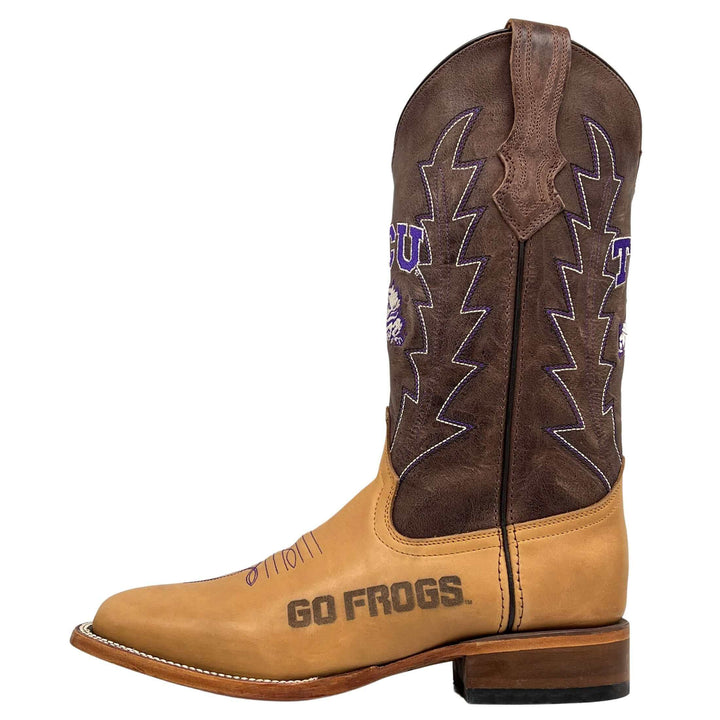 Men's Texas Christian University Horned Frogs Tan/Mocha Broad Square Cowboy Boots Weston by Vaccari