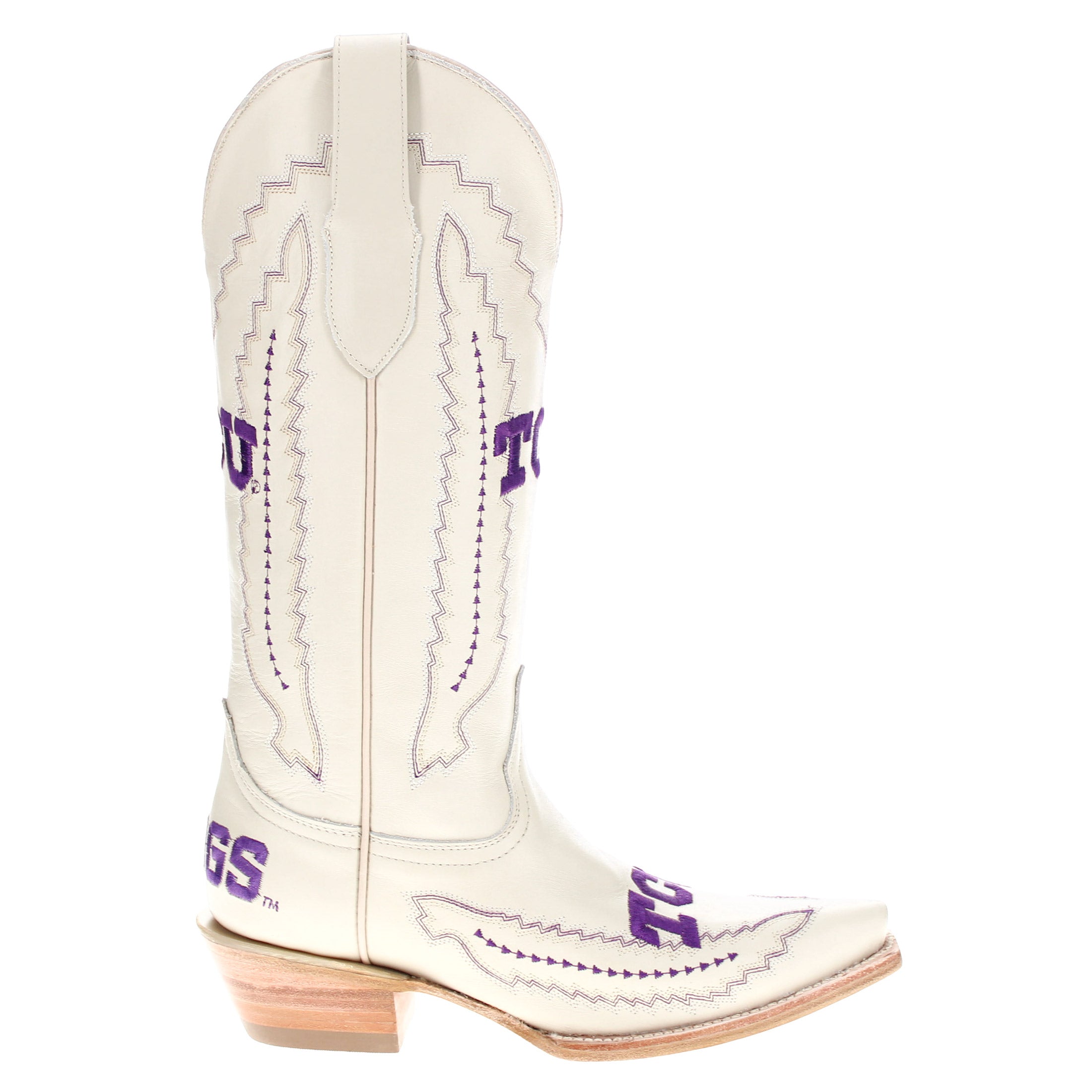 Women's TCU Horned Frogs Bone Leather Snip Toe Cowgirl Boots by Vaccari