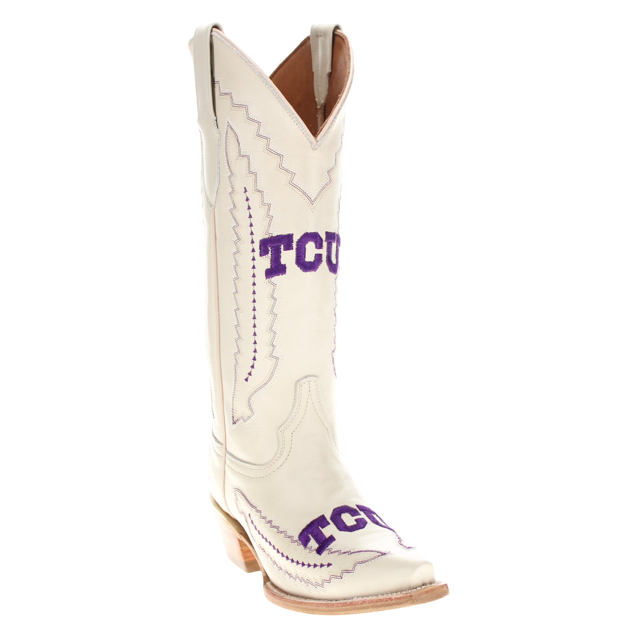 Women's TCU Horned Frogs Bone Leather Snip Toe Cowgirl Boots by Vaccari
