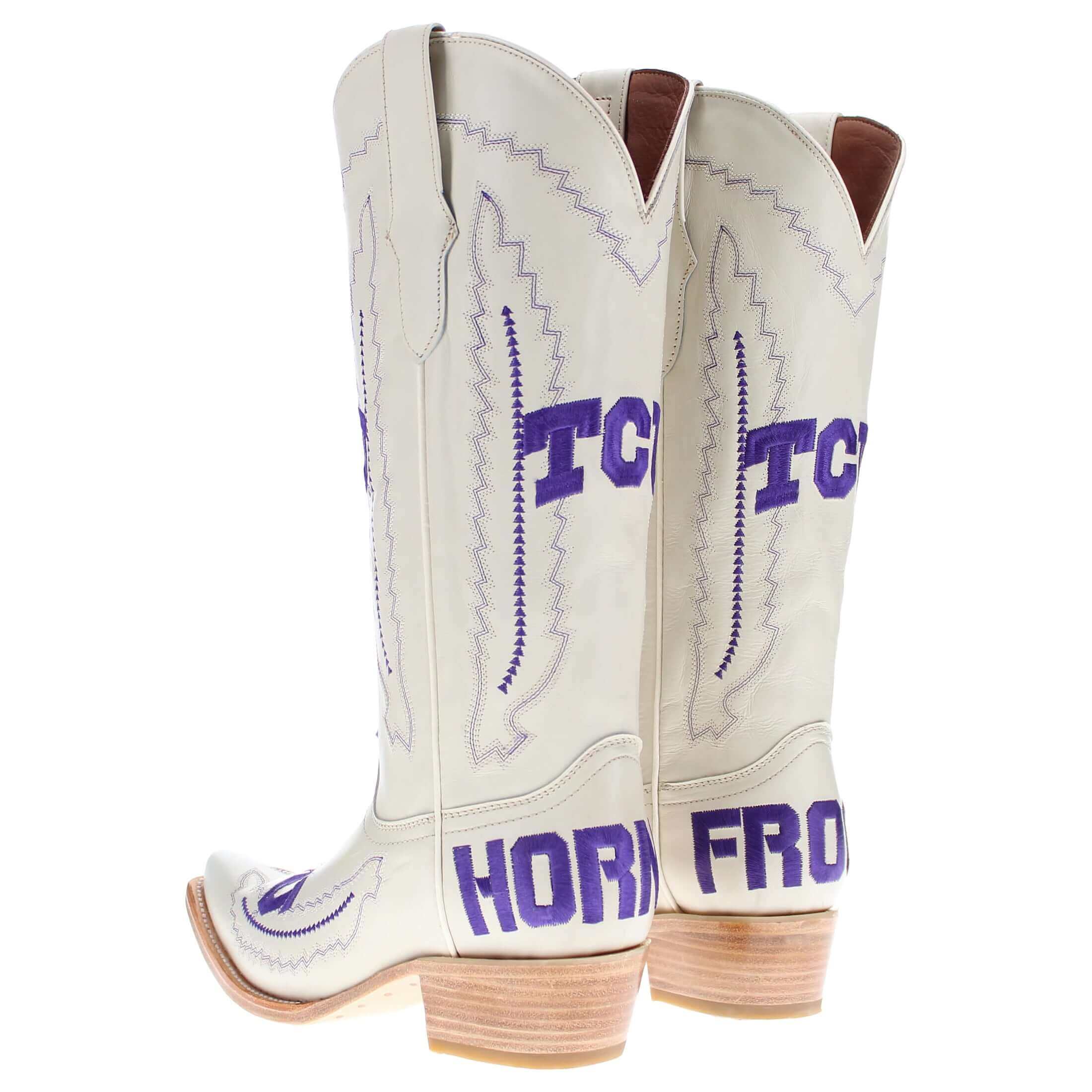 Women's TCU Horned Frogs Bone Leather Snip Toe Cowgirl Boots by Vaccari