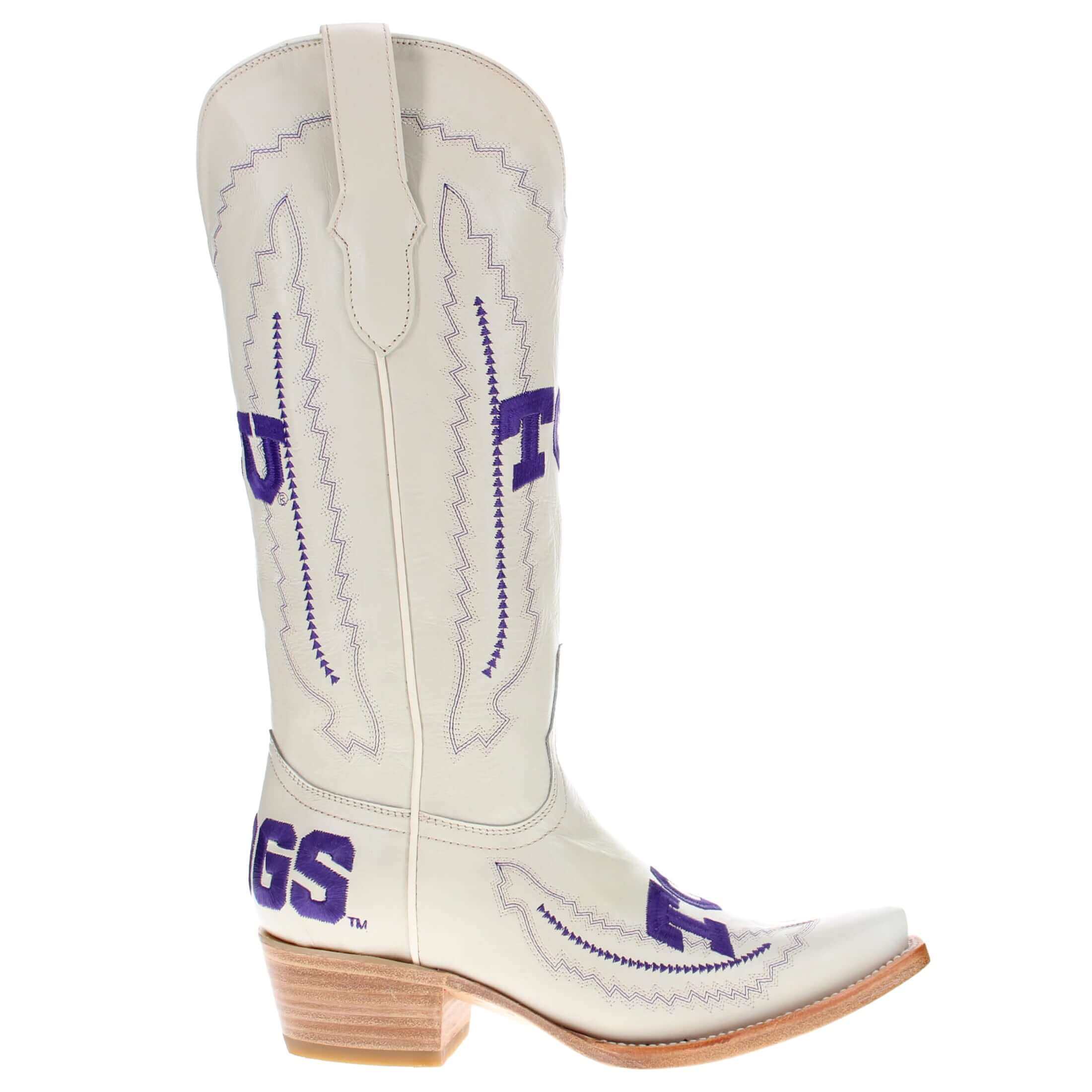 Women's TCU Horned Frogs Bone Leather Snip Toe Cowgirl Boots by Vaccari