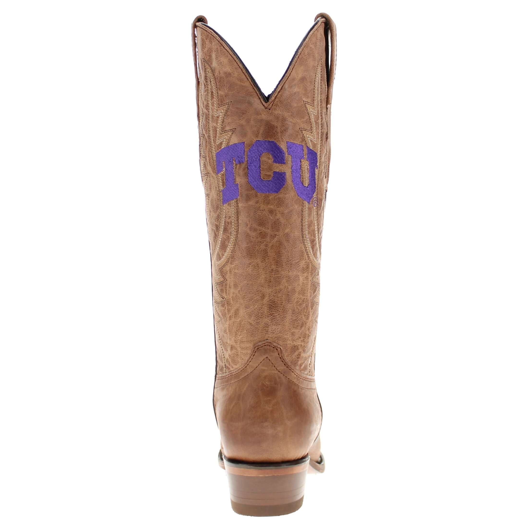 Women's TCU Horned Frogs Tan Leather Snip Toe Cowgirl Boots by Vaccari
