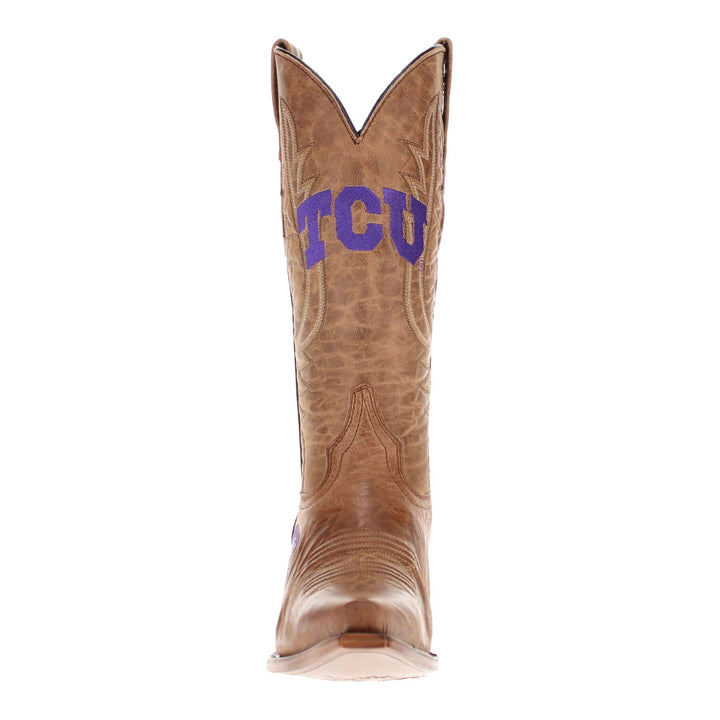 Women's TCU Horned Frogs Tan Leather Snip Toe Cowgirl Boots by Vaccari
