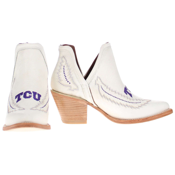 Women's Texas Christian University White Pointed Toe Booties by Vaccari