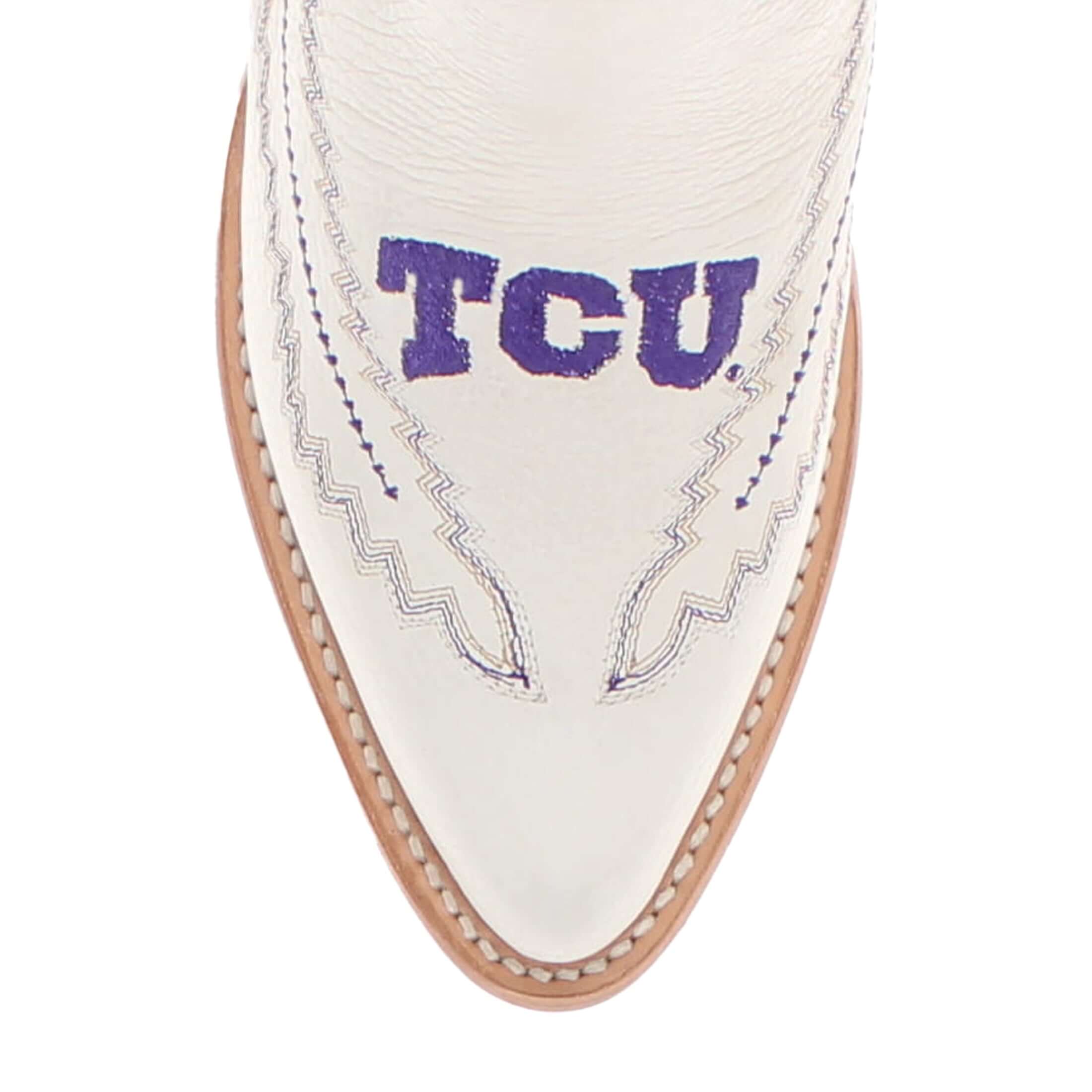 Women's Texas Christian University White Pointed Toe Booties by Vaccari