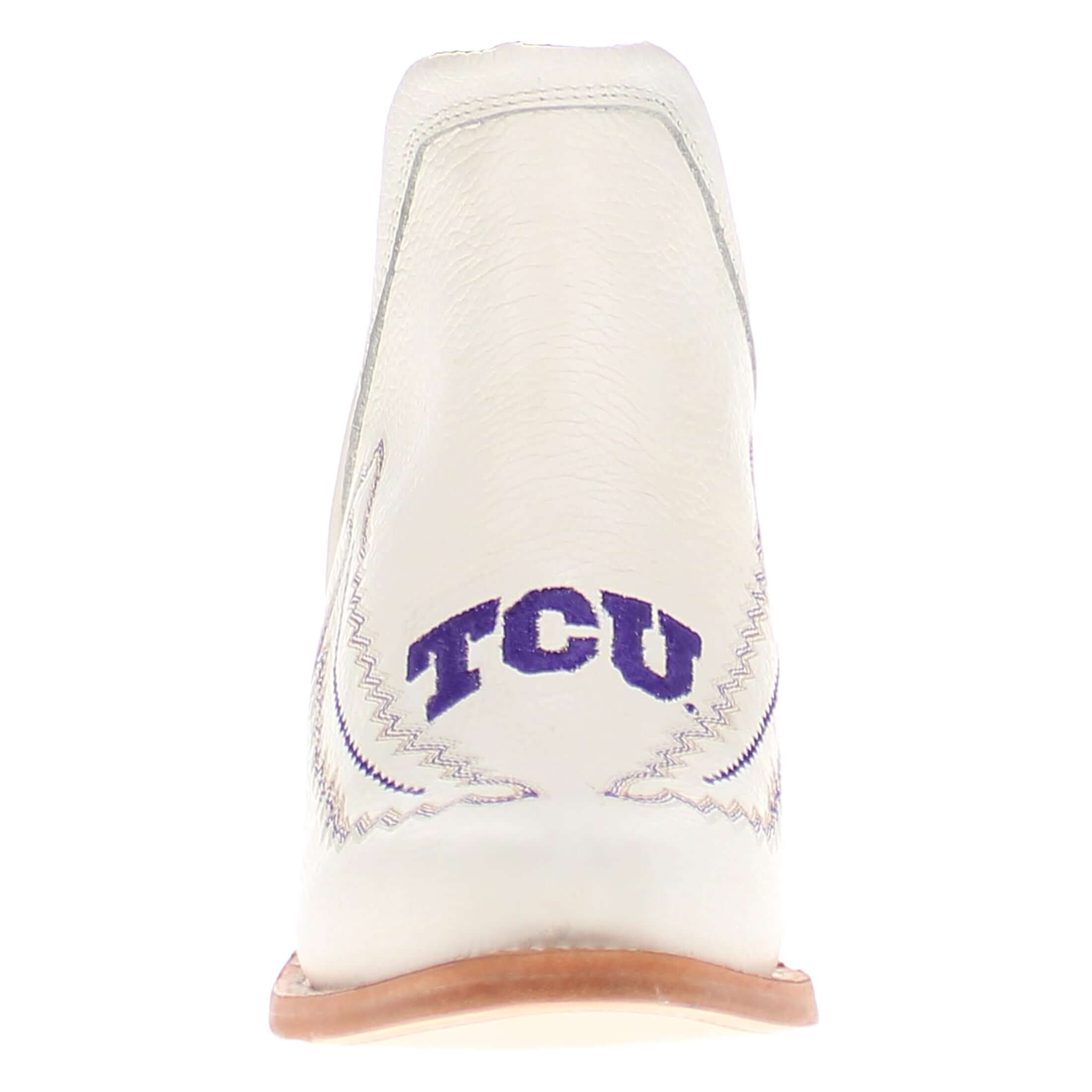 Women's Texas Christian University White Pointed Toe Booties by Vaccari