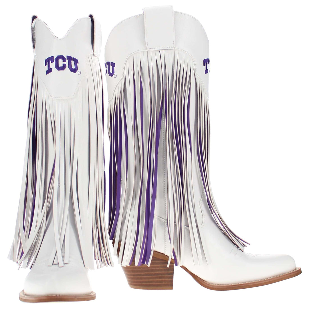 Texas Christian University Kacey White Fringe Boot By V By Vaccari