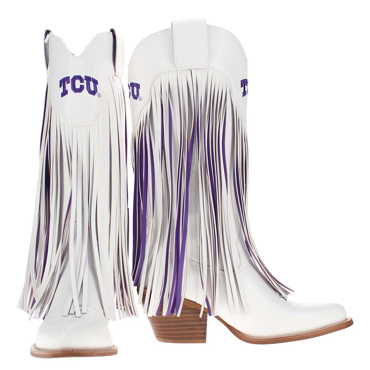 Texas Christian University Kacey White Fringe Boot By V By Vaccari