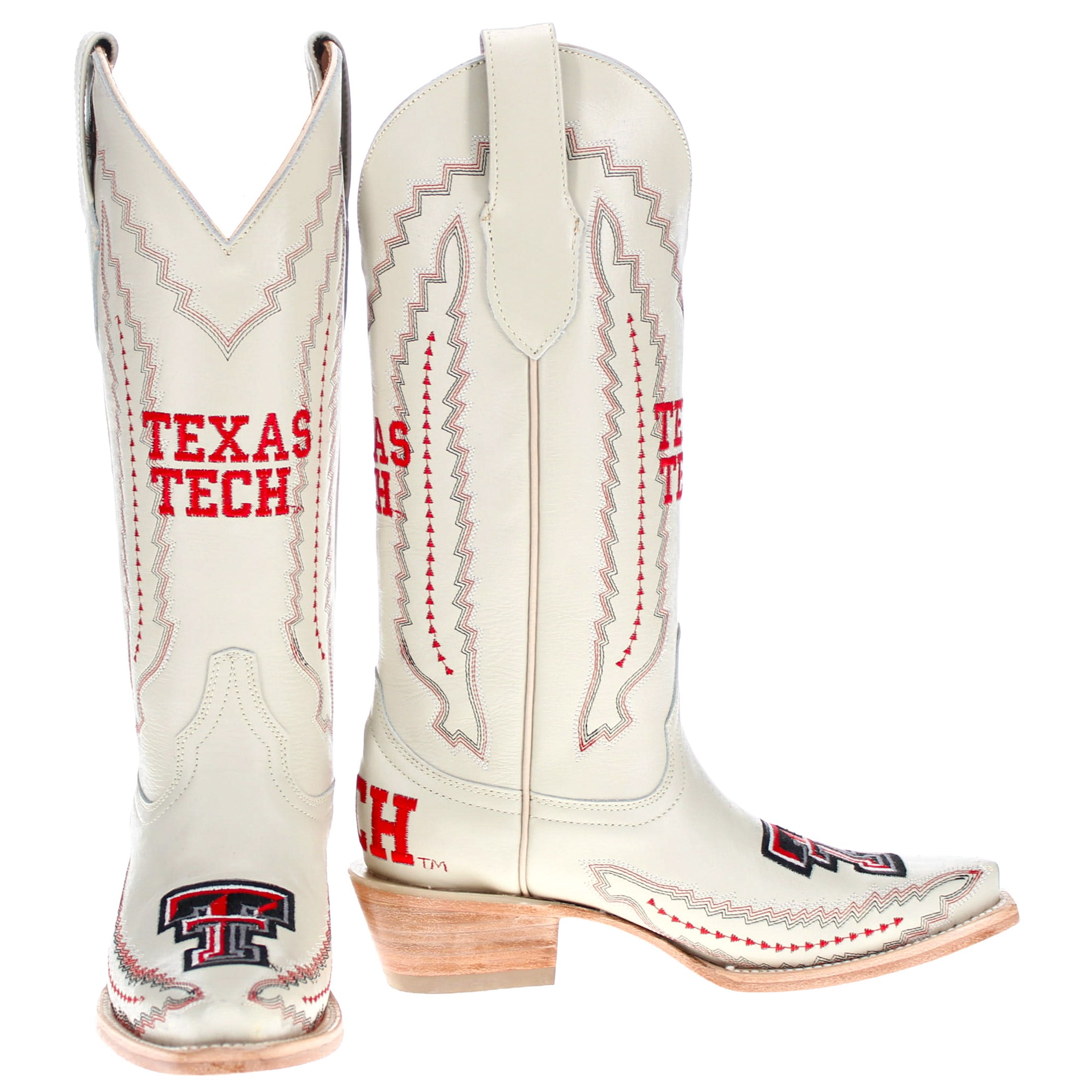 Women's Texas Tech Red Raiders Bone Leather Cowgirl Snip Toe Boots by Vaccari