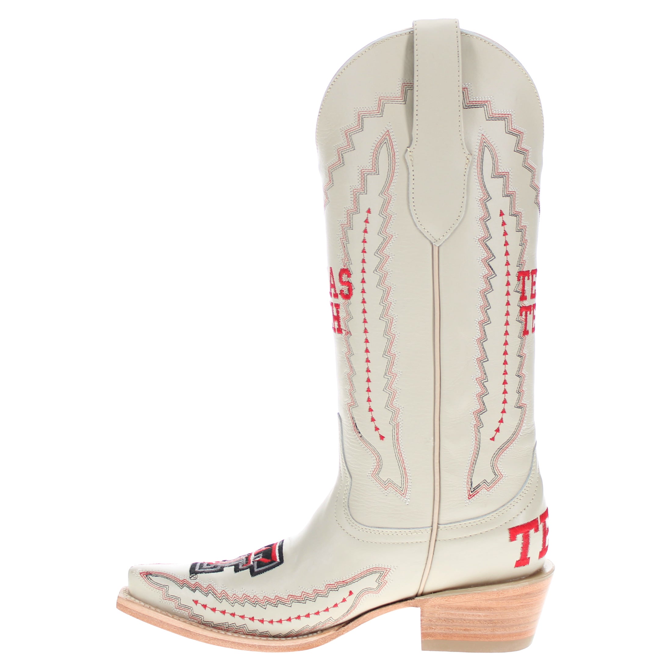 Women's Texas Tech Red Raiders Bone Leather Cowgirl Snip Toe Boots by Vaccari