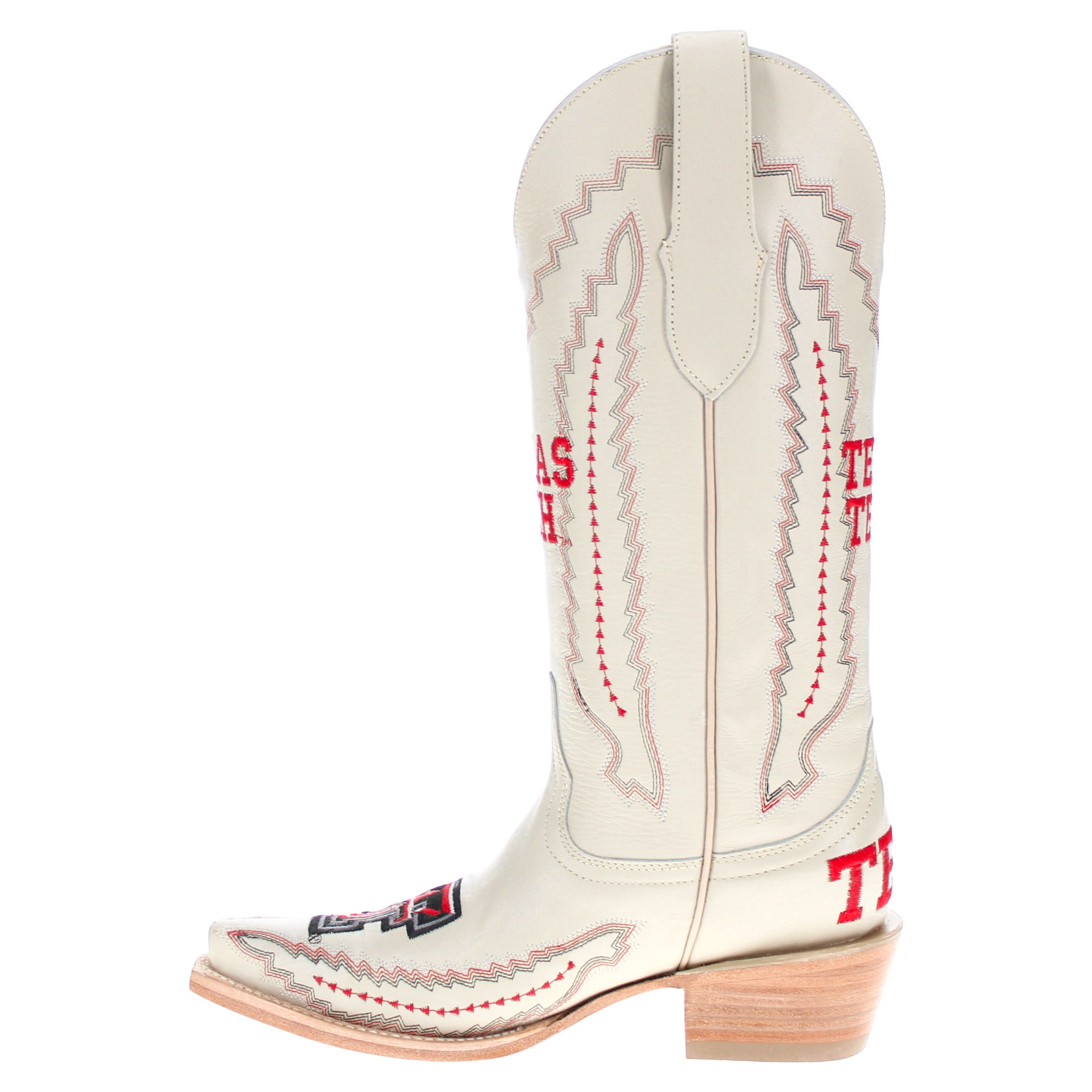 Women's Texas Tech Red Raiders Bone Leather Cowgirl Snip Toe Boots by Vaccari