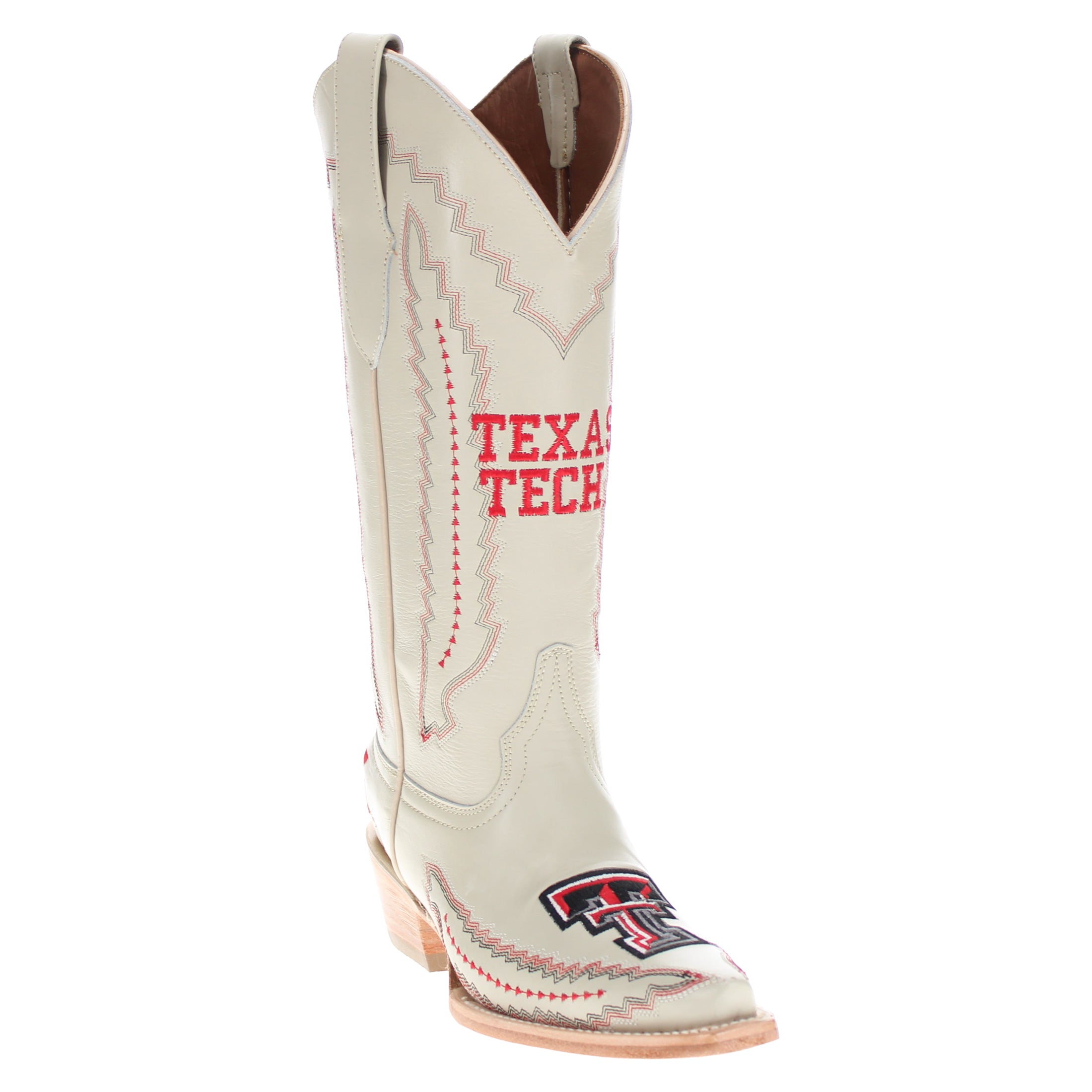 Women's Texas Tech Red Raiders Bone Leather Cowgirl Snip Toe Boots by Vaccari