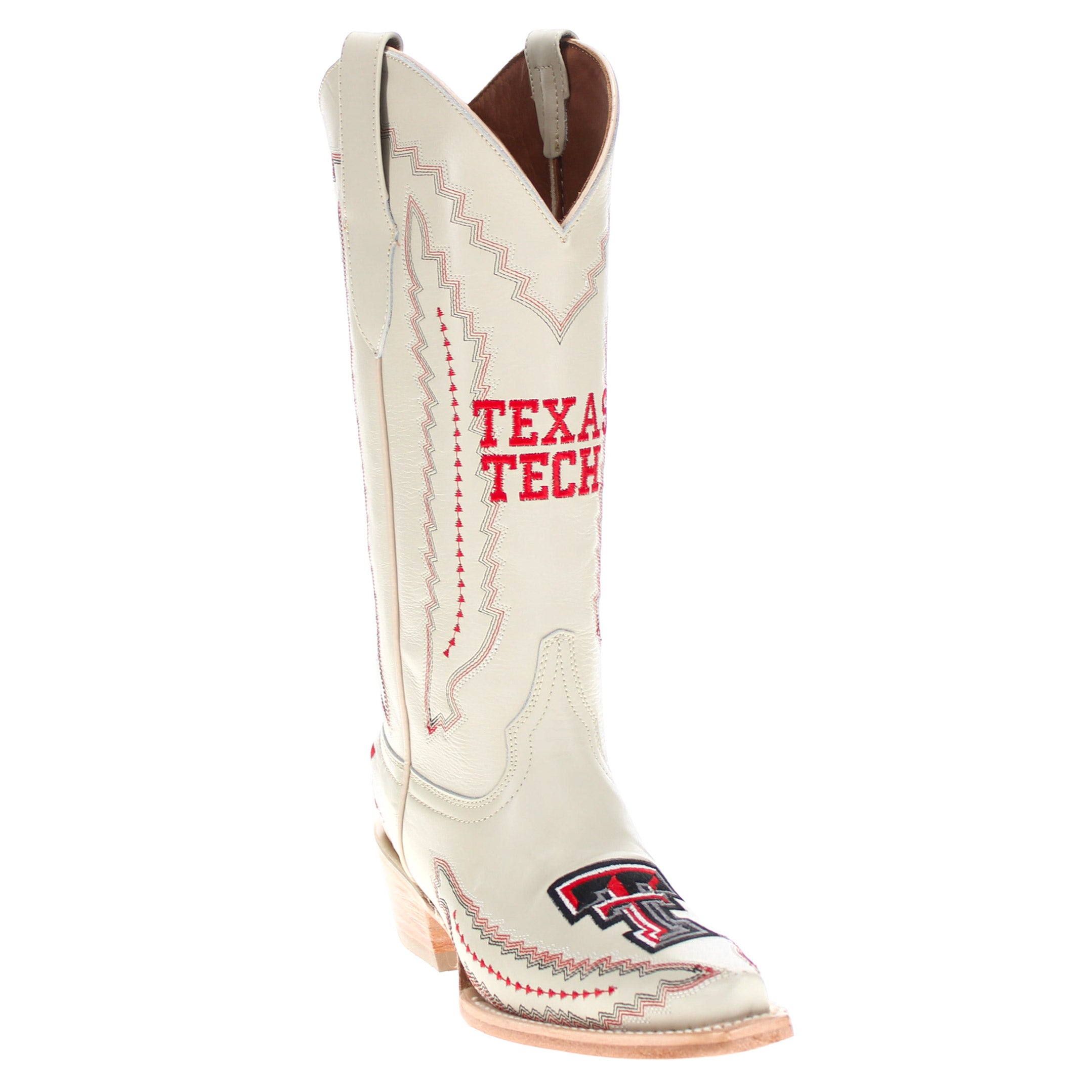 Women's Texas Tech Red Raiders Bone Leather Cowgirl Snip Toe Boots by Vaccari