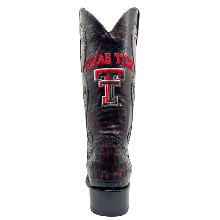 Men's Texas Tech Red Raiders Black Cherry Round Toe American Alligator Belly Cowboy Boots James by Vaccari