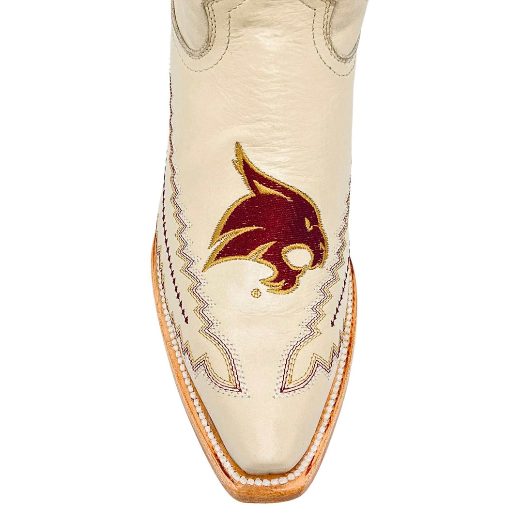 Women's Texas State University Bobcats Bone Snip Toe Cowgirl Boots Naomi by Vaccari
