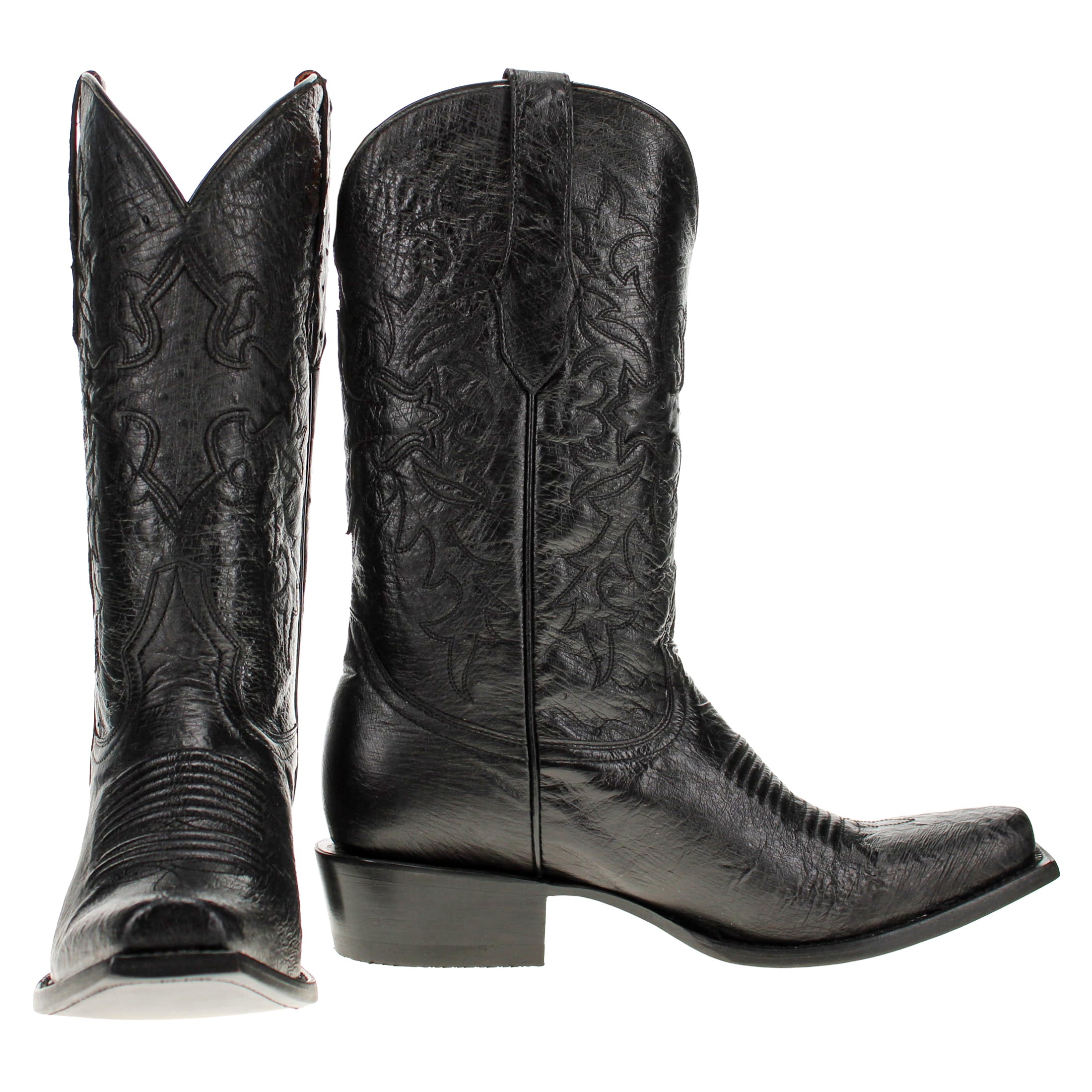Men's Black Full Smooth Ostrich JW Cowboy Boots by Vaccari