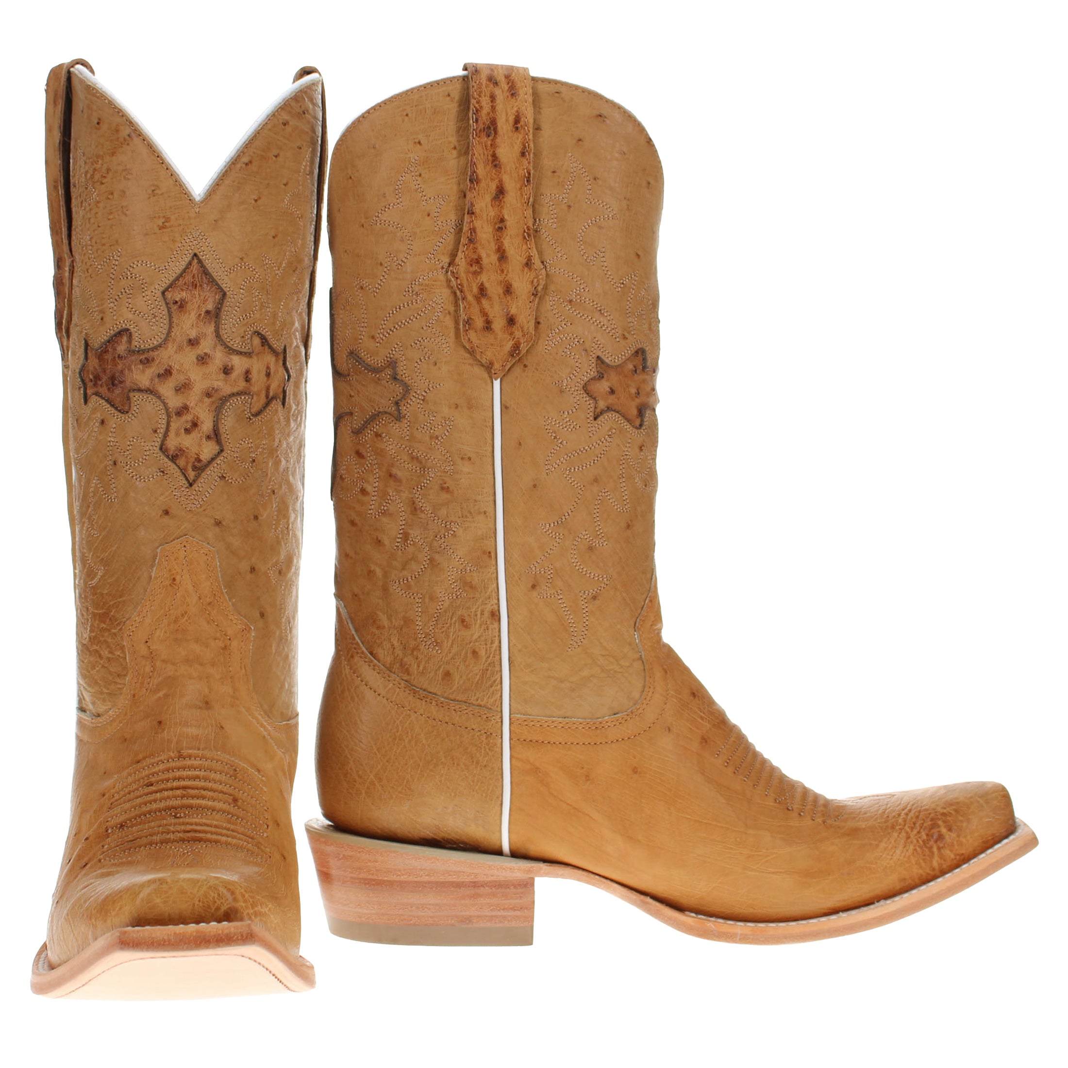 Men's Tan Full Smooth Ostrich JW Cowboy Boots by Vaccari