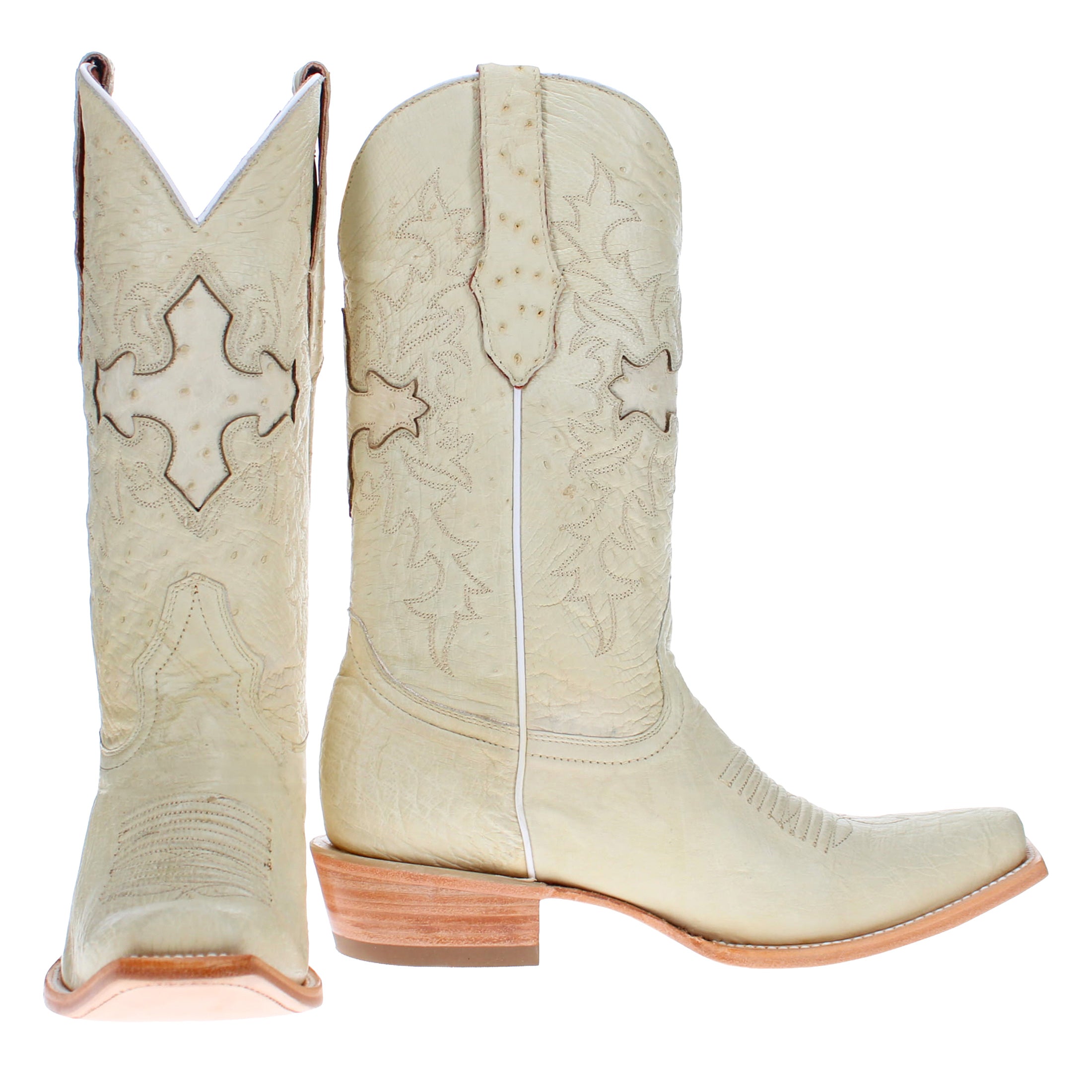 Men's Winter White Full Smooth Ostrich JW Cowboy Boots by Vaccari