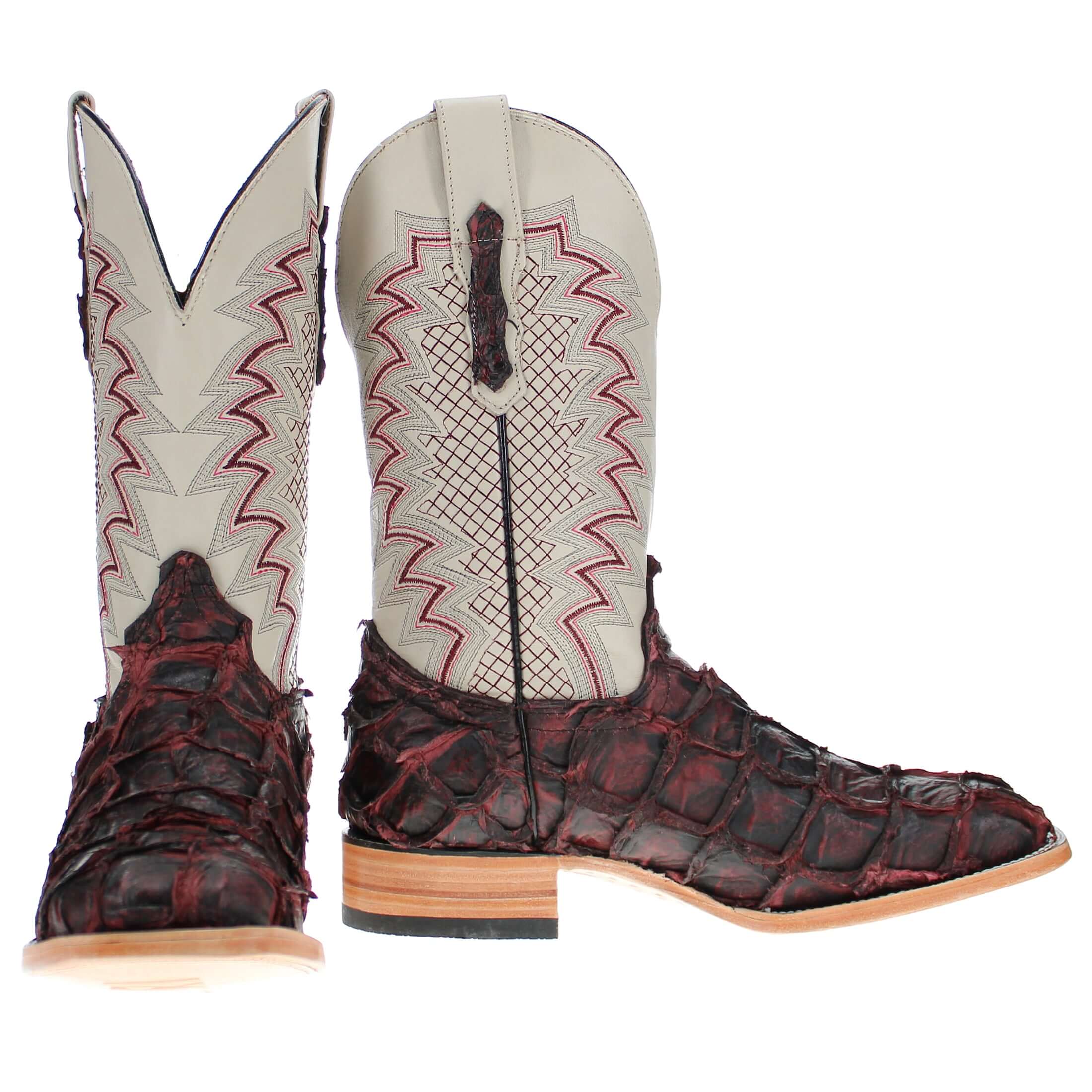 Men's Black Cherry Pirarucu Square Toe Boots | Vaccri Boots