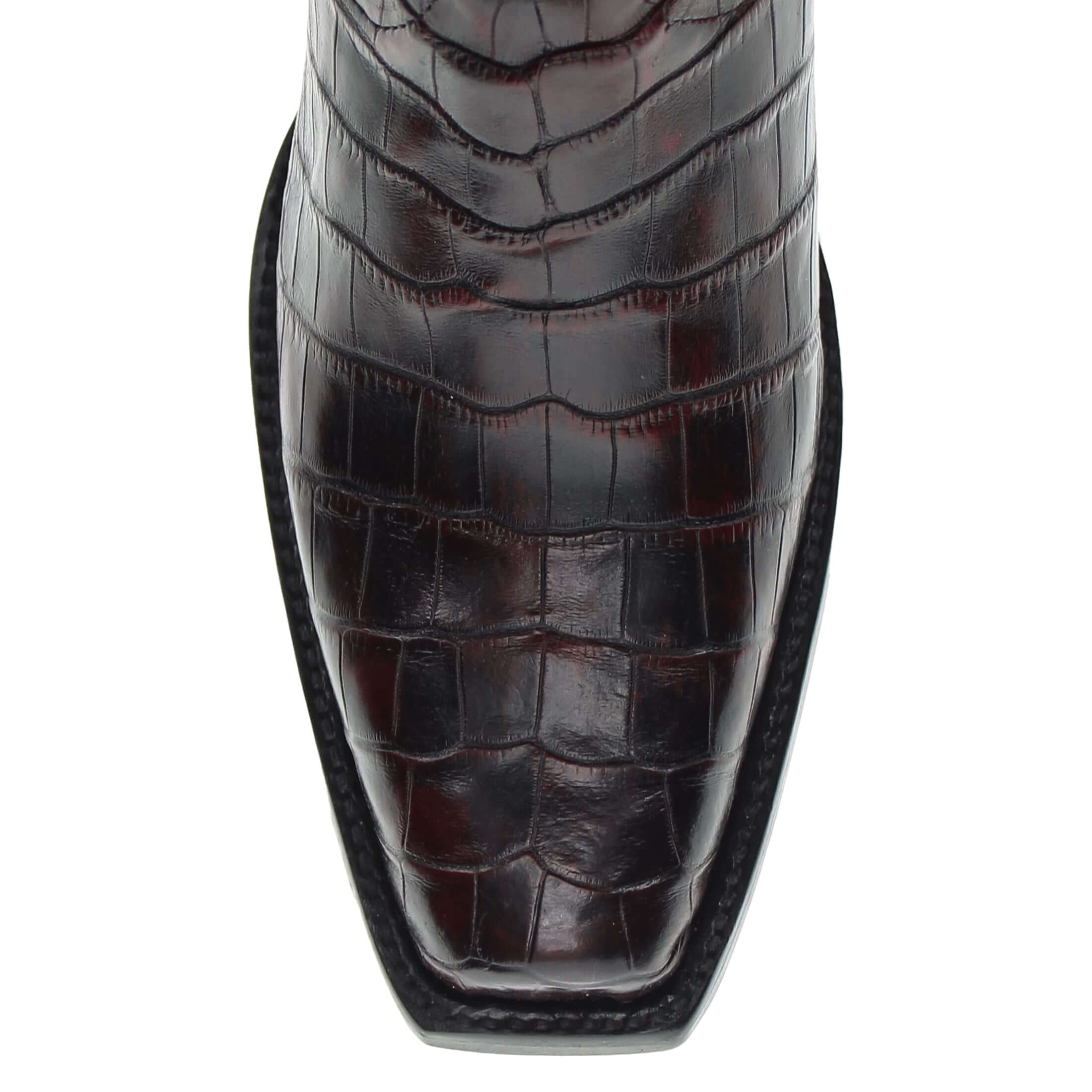 Black Cherry American alligator belly cowboy boots with a caiman texture