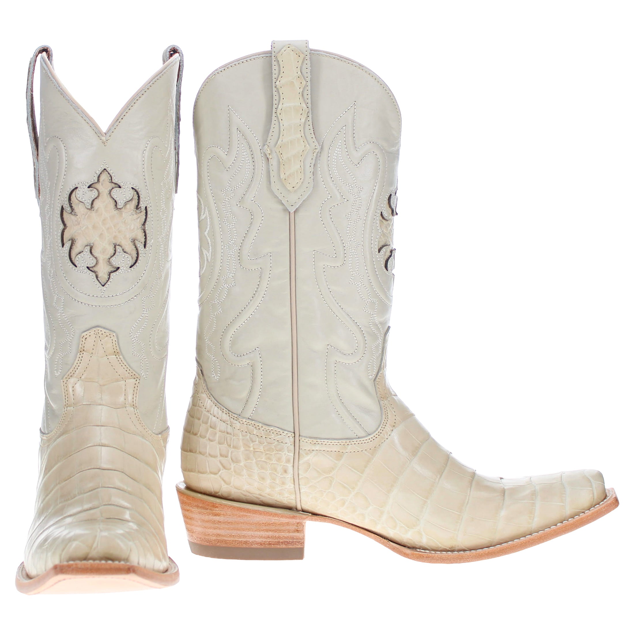 Men's Bone American Alligator Belly JW Toe Cowboy Boots by Vaccari