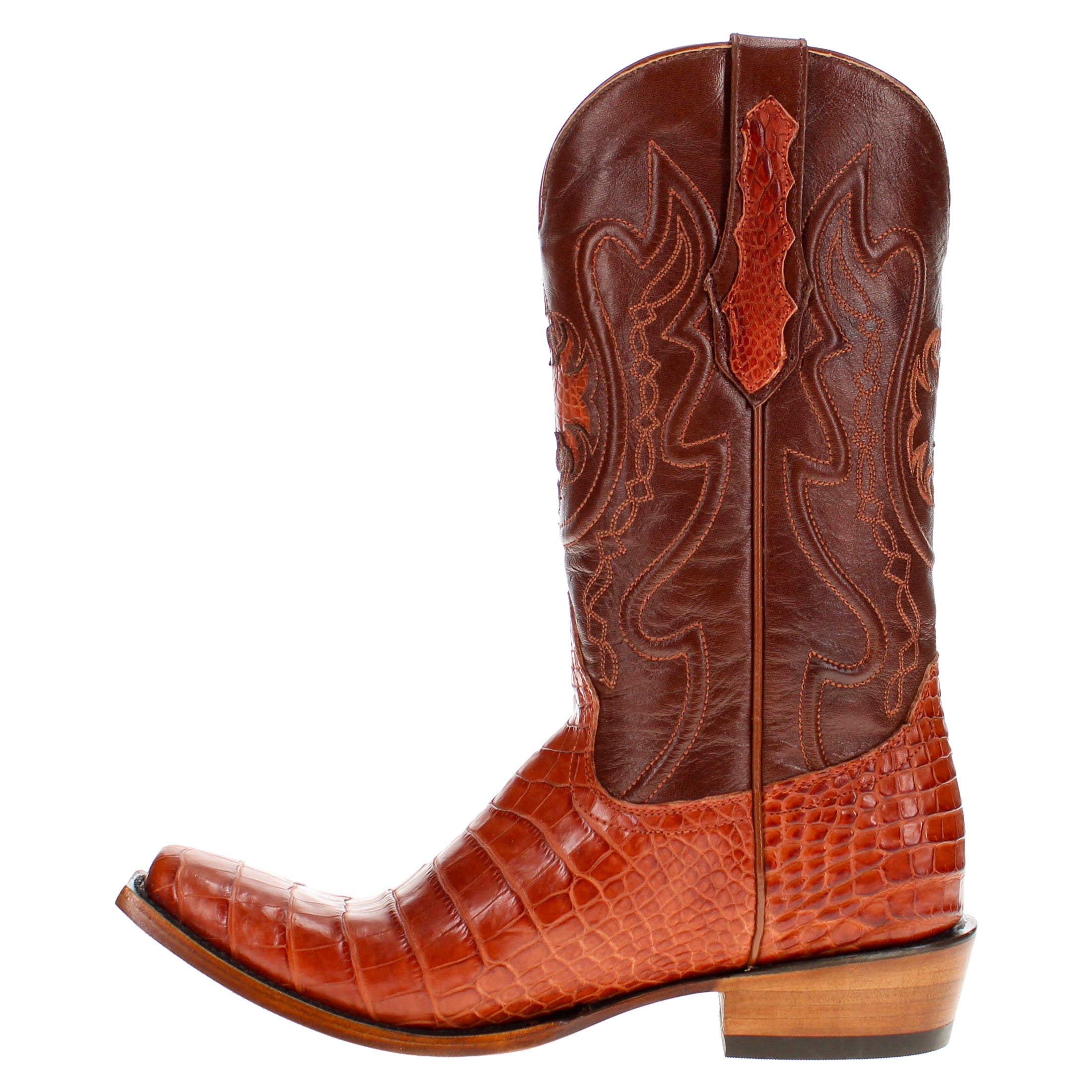 Men's Cognac American Alligator Belly JW Toe Cowboy Boots by Vaccari