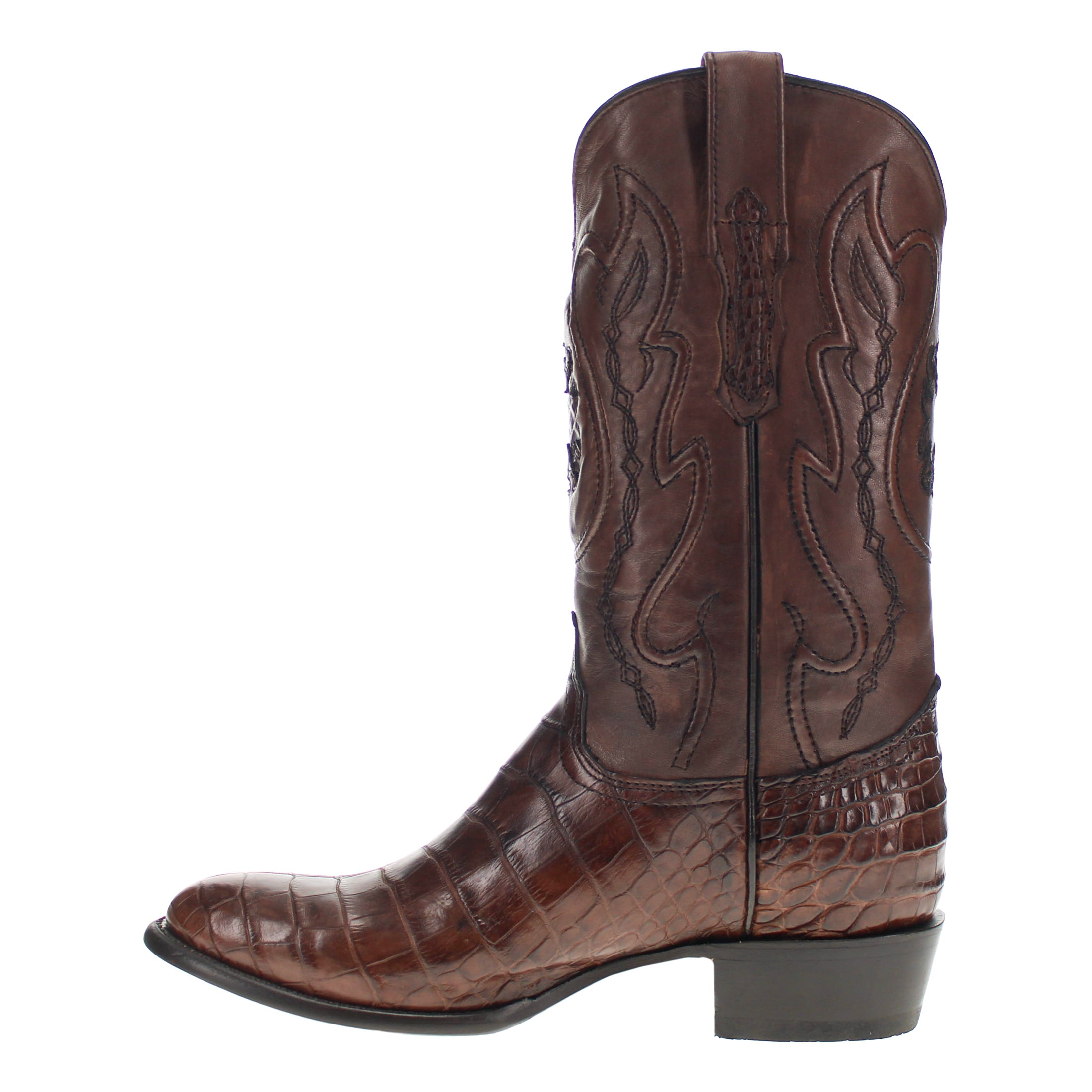Mens Brown American Alligator Belly Round Toe Cowboy Boots That Look Similar to Caiman Crocodile Leather