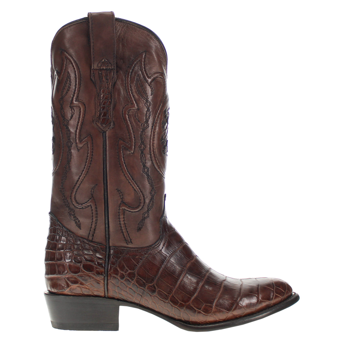 Mens Brown American Alligator Belly Round Toe Cowboy Boots That Look Similar to Caiman Crocodile Leather