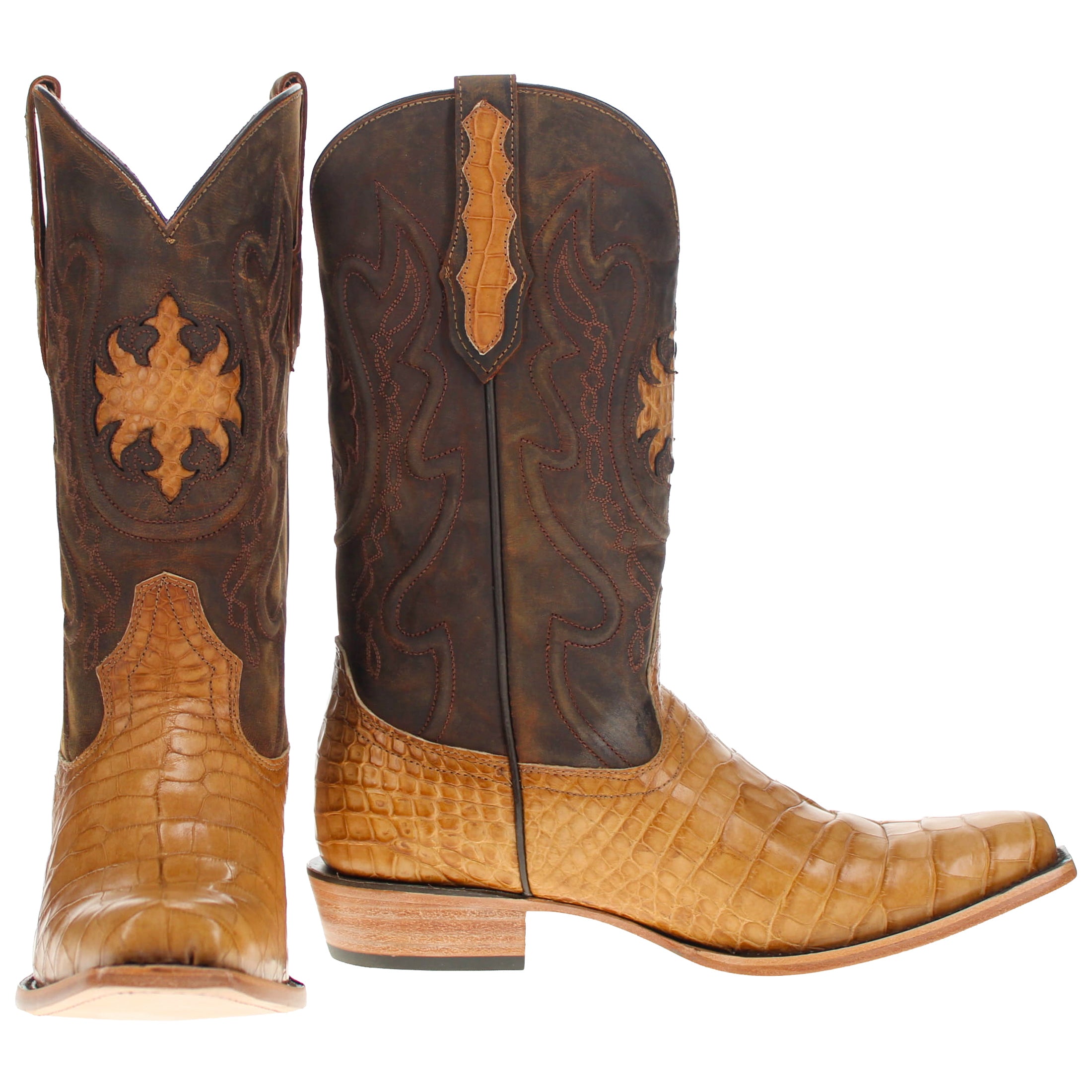 Men's Tan American Alligator Belly JW Toe Cowboy Boots by Vaccari