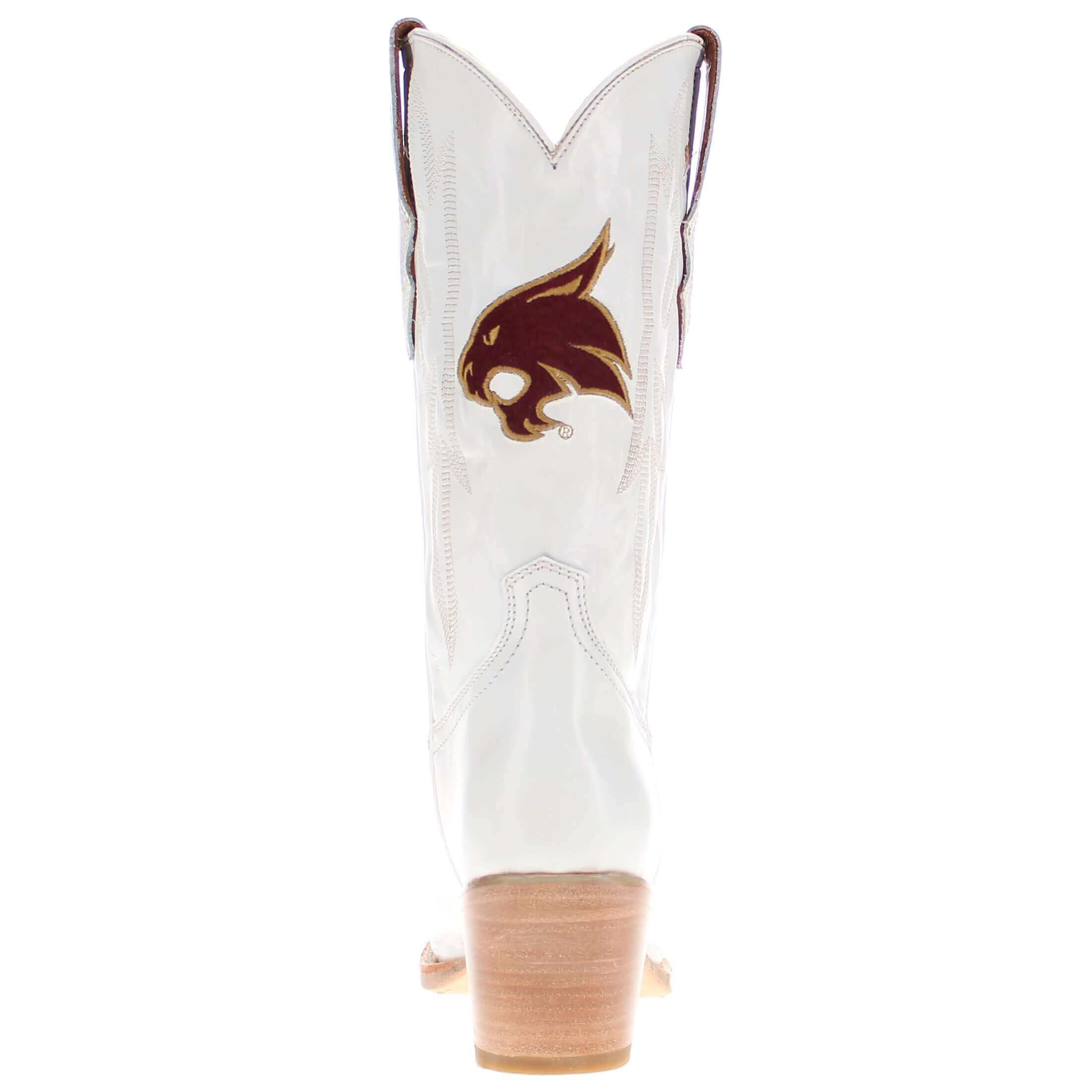 Women's Texas State Bobcats All White Leather Pointed Toe Cowgirl Boots Vaccari