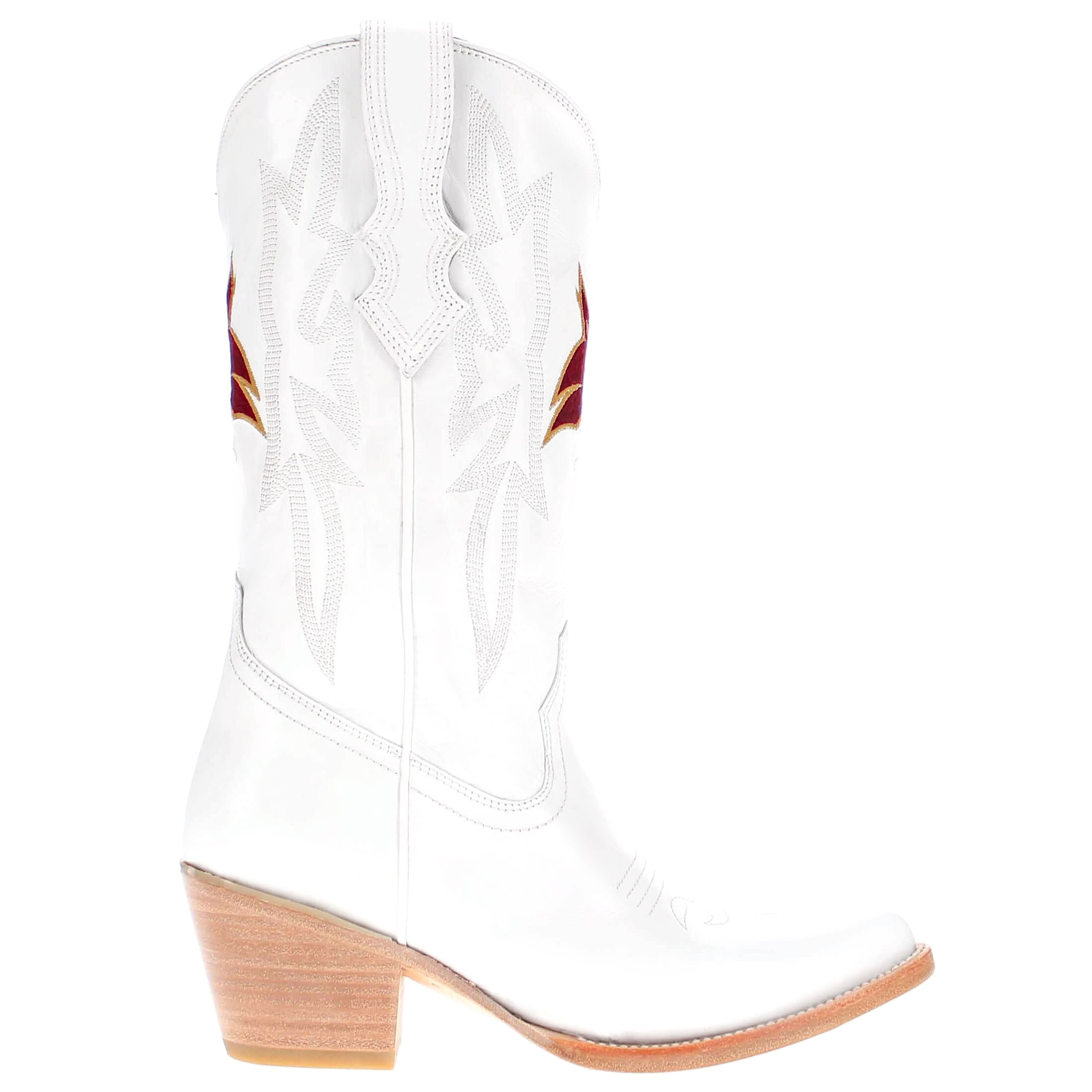 Women's Texas State Bobcats All White Leather Pointed Toe Cowgirl Boots Vaccari