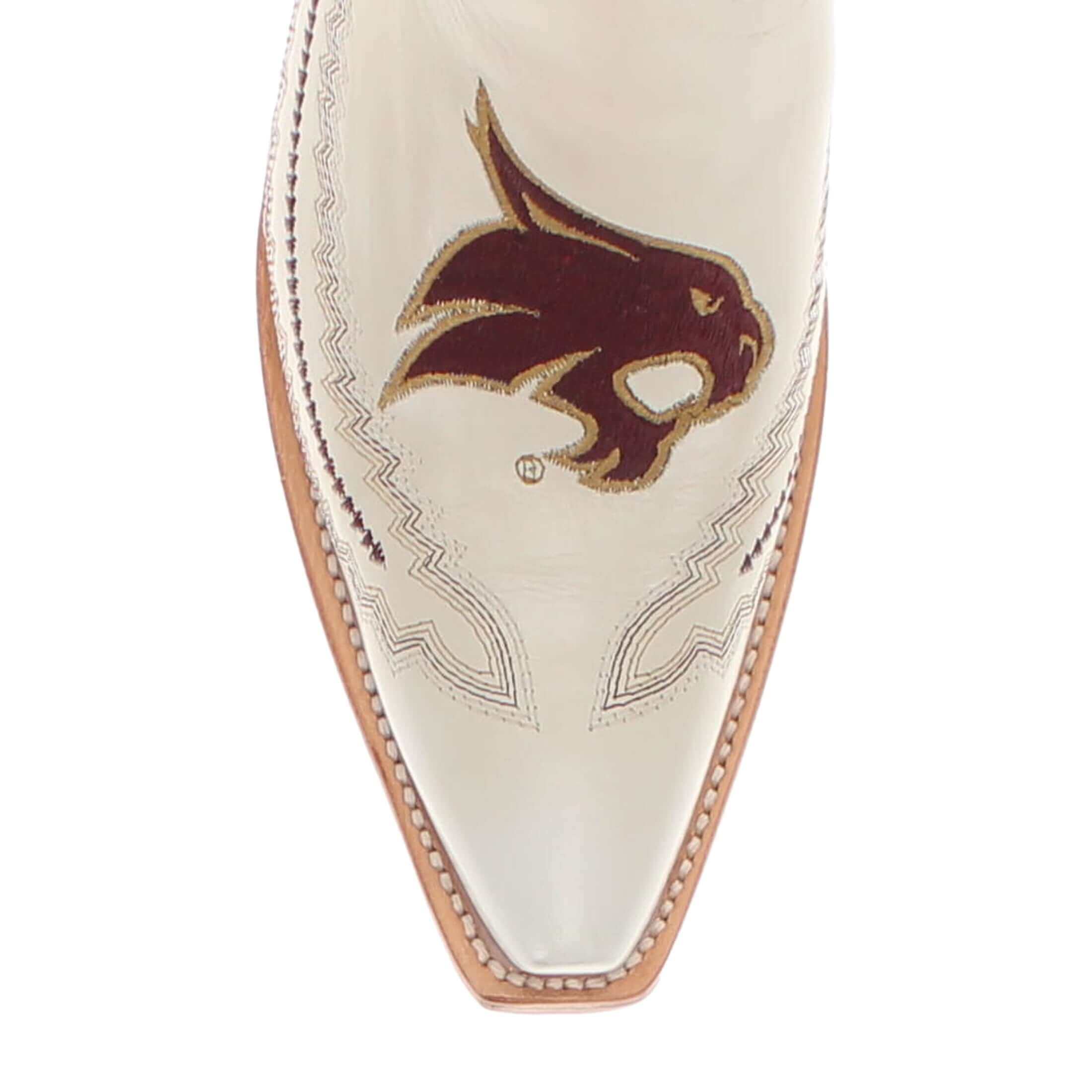 Women's Texas State University Bobcats Bone Leather Snip Toe Cowgirl Boots by Vaccari
