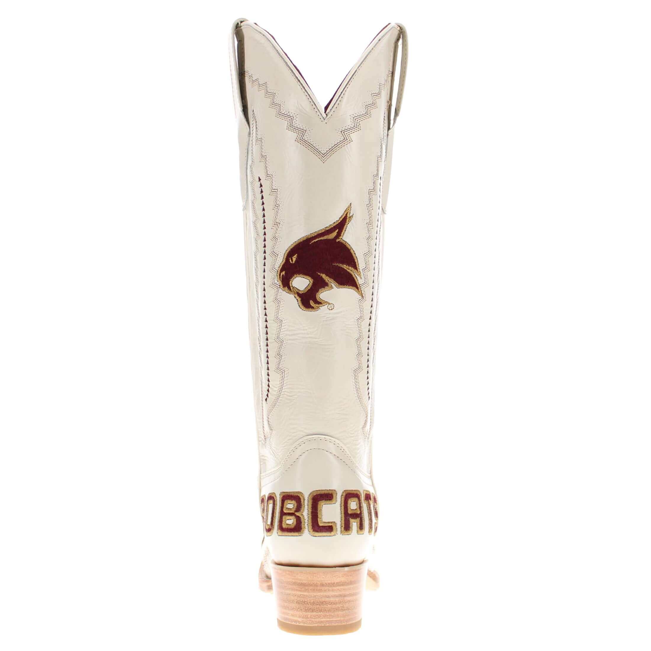 Women's Texas State University Bobcats Bone Leather Snip Toe Cowgirl Boots by Vaccari