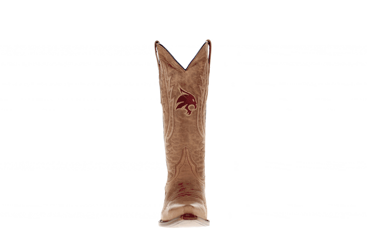 Women's Texas State Bobcats Tan Leather Snip Toe Cowgirl Boots by Vaccari