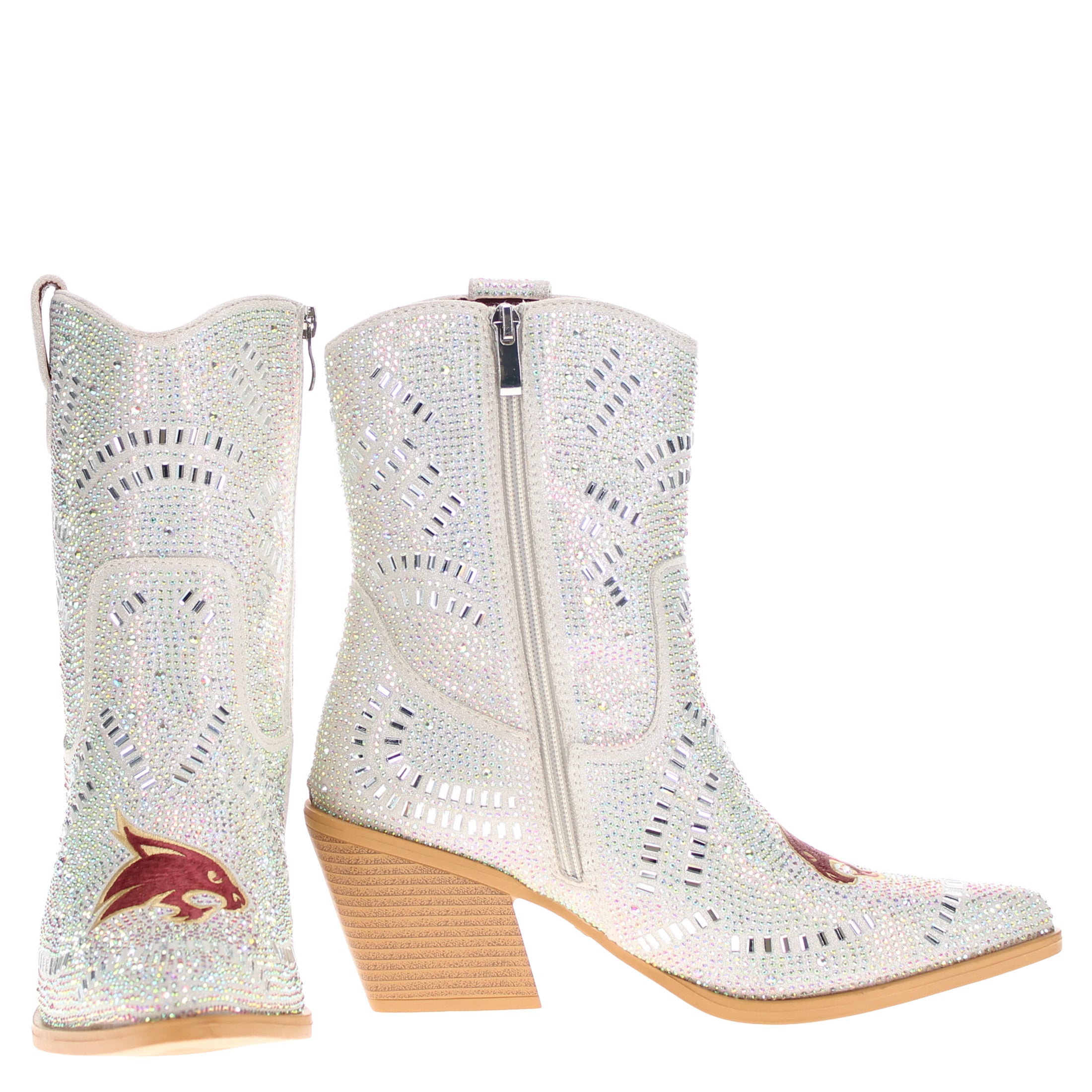 Women's Texas State University Natural Bling Cowgirl Booties Jade by V by Vaccari