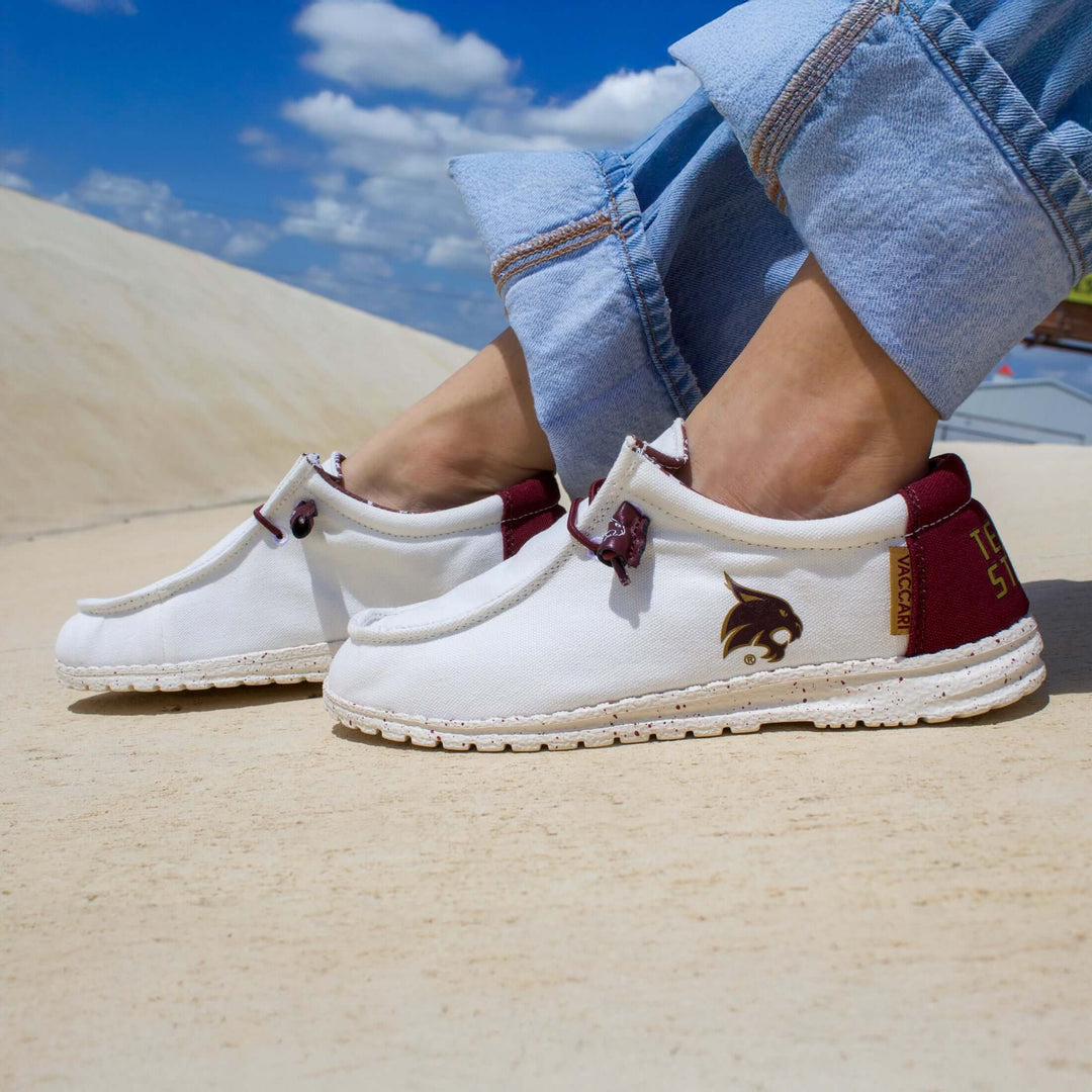 Women's Texas State University Off White and Maroon Canvas Casual Shoe by Vaccari
