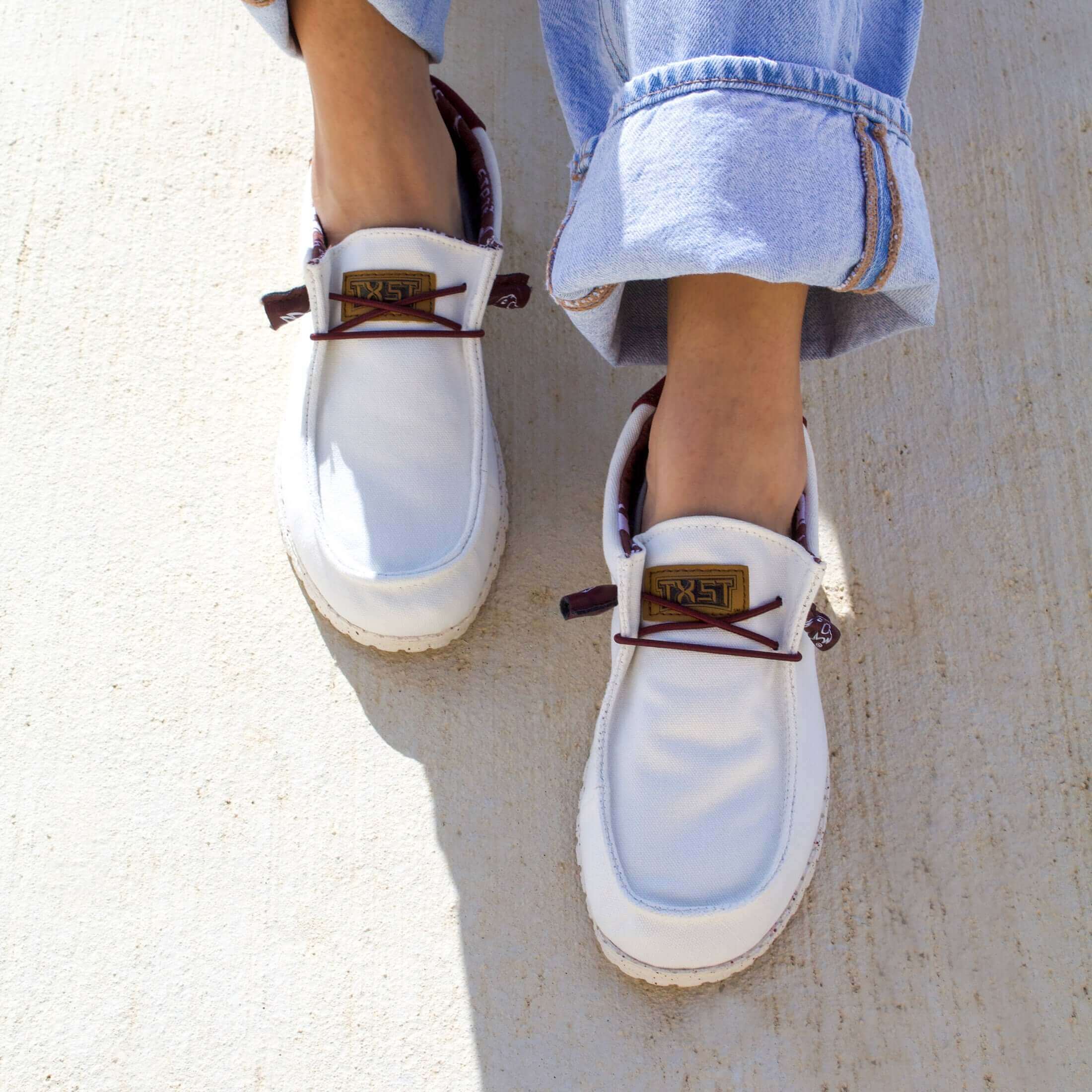 Women's Texas State University Off White and Maroon Canvas Casual Shoe by Vaccari