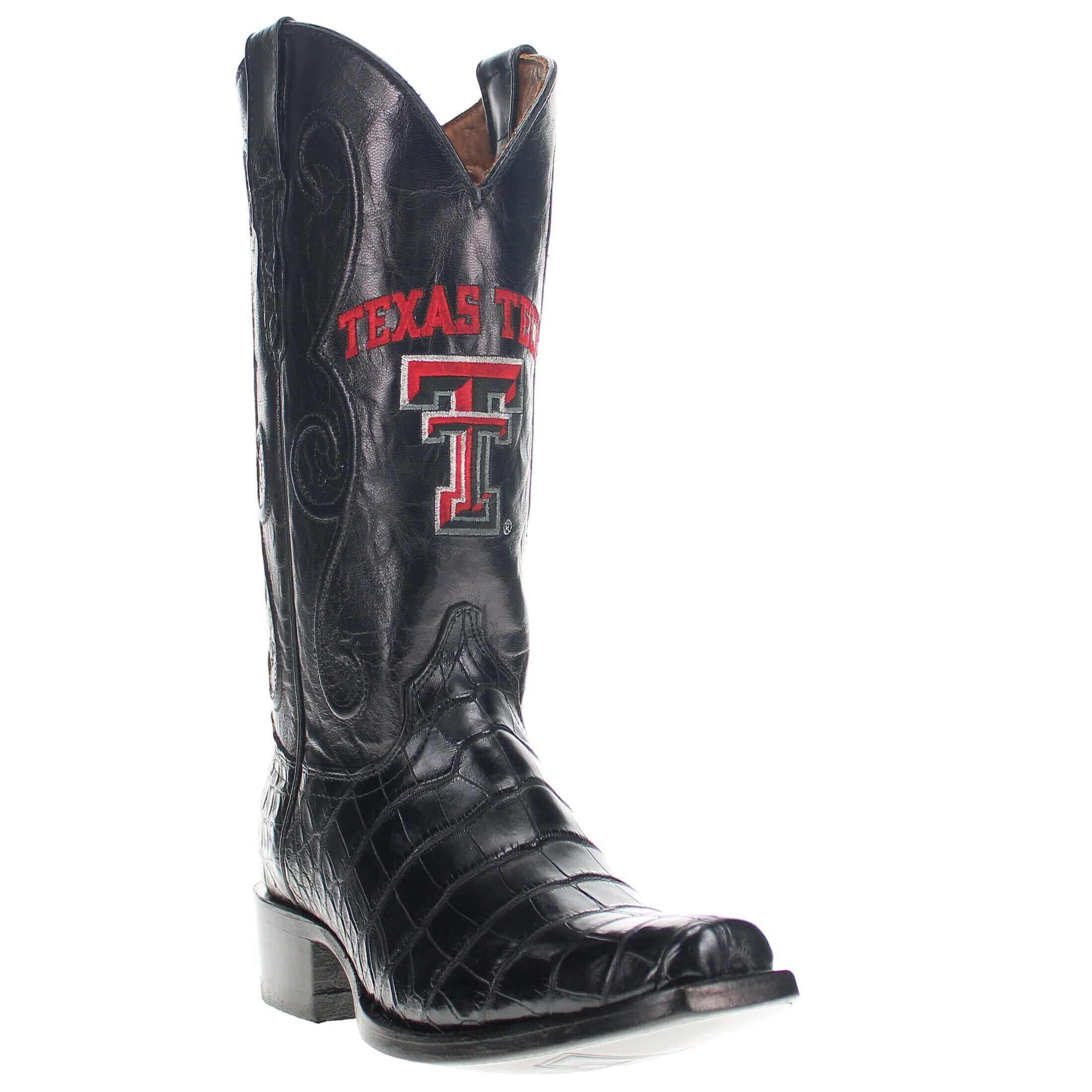 Men's Texas Tech Red Raiders Black American Alligator Belly Cowboy Boots James by Vaccari #select-a-toe_jw