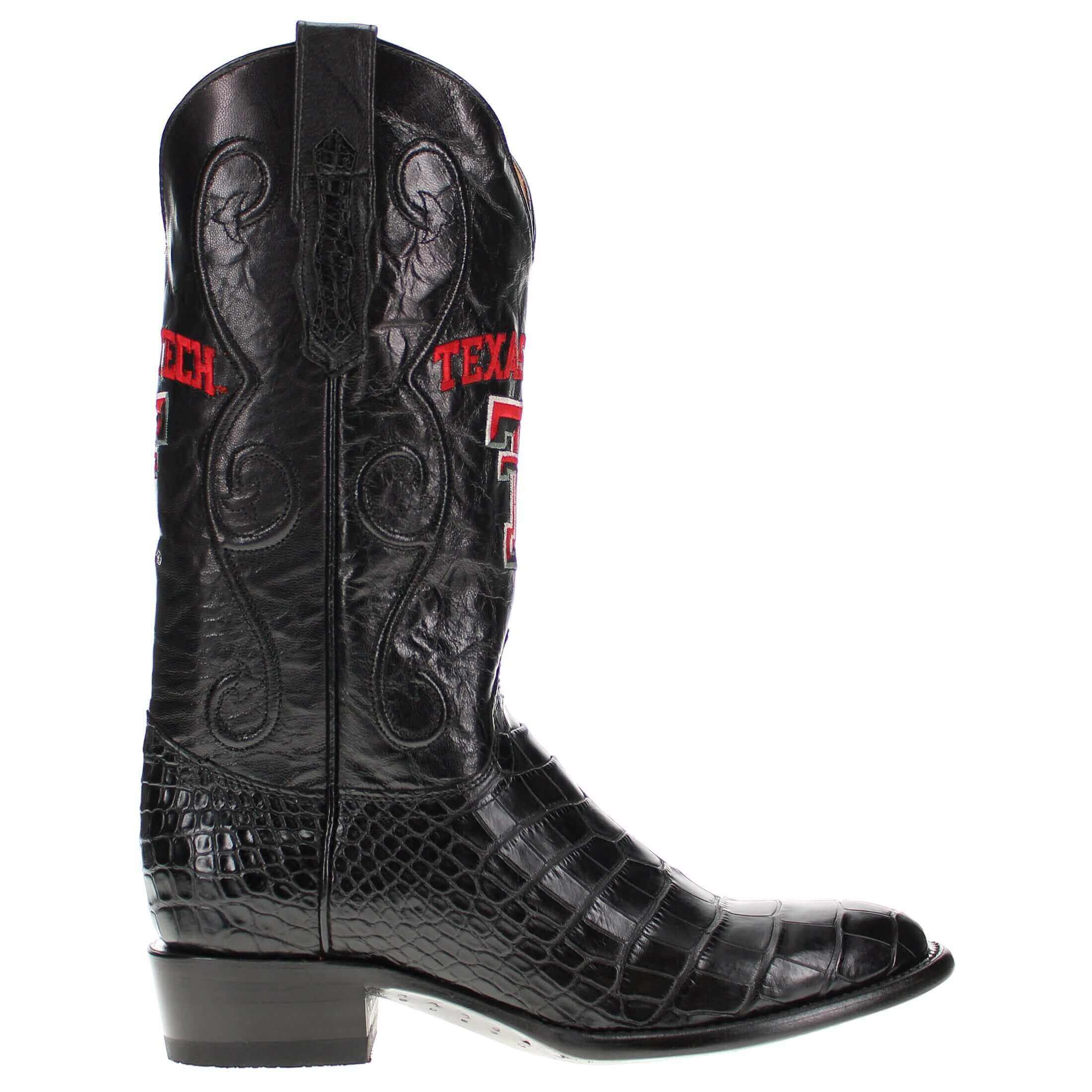Men's Texas Tech Red Raiders Black American Alligator Belly Cowboy Boots James by Vaccari #select-a-toe_round