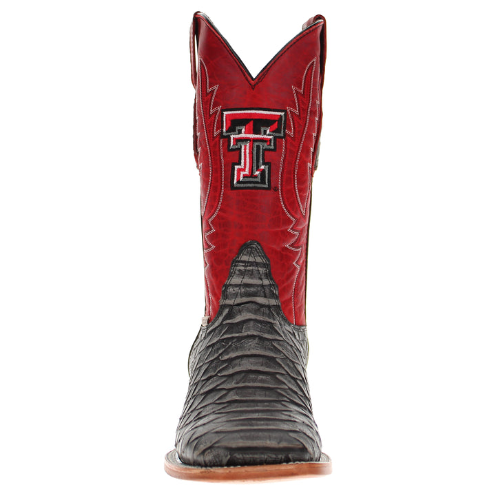 Men's Texas Tech Red Raiders Red and Black Python Print Square Toe Cowboy Boots Cooper by Vaccari