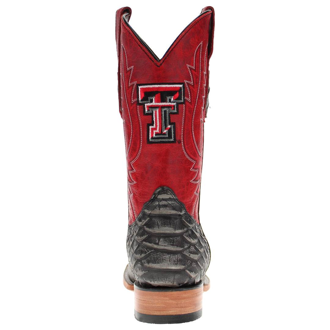 Men's Texas Tech Red Raiders Red and Black Python Print Square Toe Cowboy Boots Cooper by Vaccari