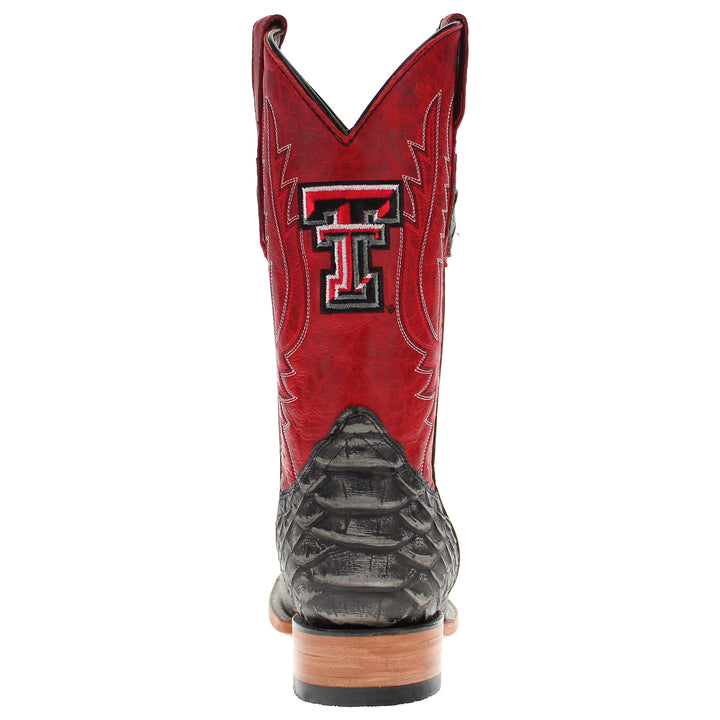 Men's Texas Tech Red Raiders Red and Black Python Print Square Toe Cowboy Boots Cooper by Vaccari